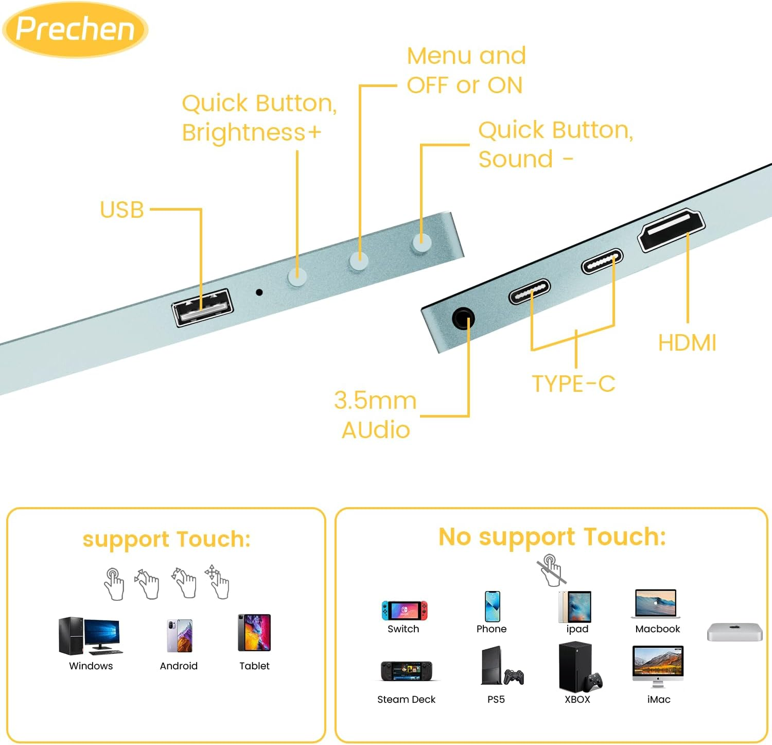 15.6'' Touchscreen Portable Monitor, FHD IPS Display with Built-In Speaker & Protective Case, 10-Point Touch Screen, HDMI & USB-C Travel Monitors for Laptop, PC, Phone,Metal Gray + White image number 2