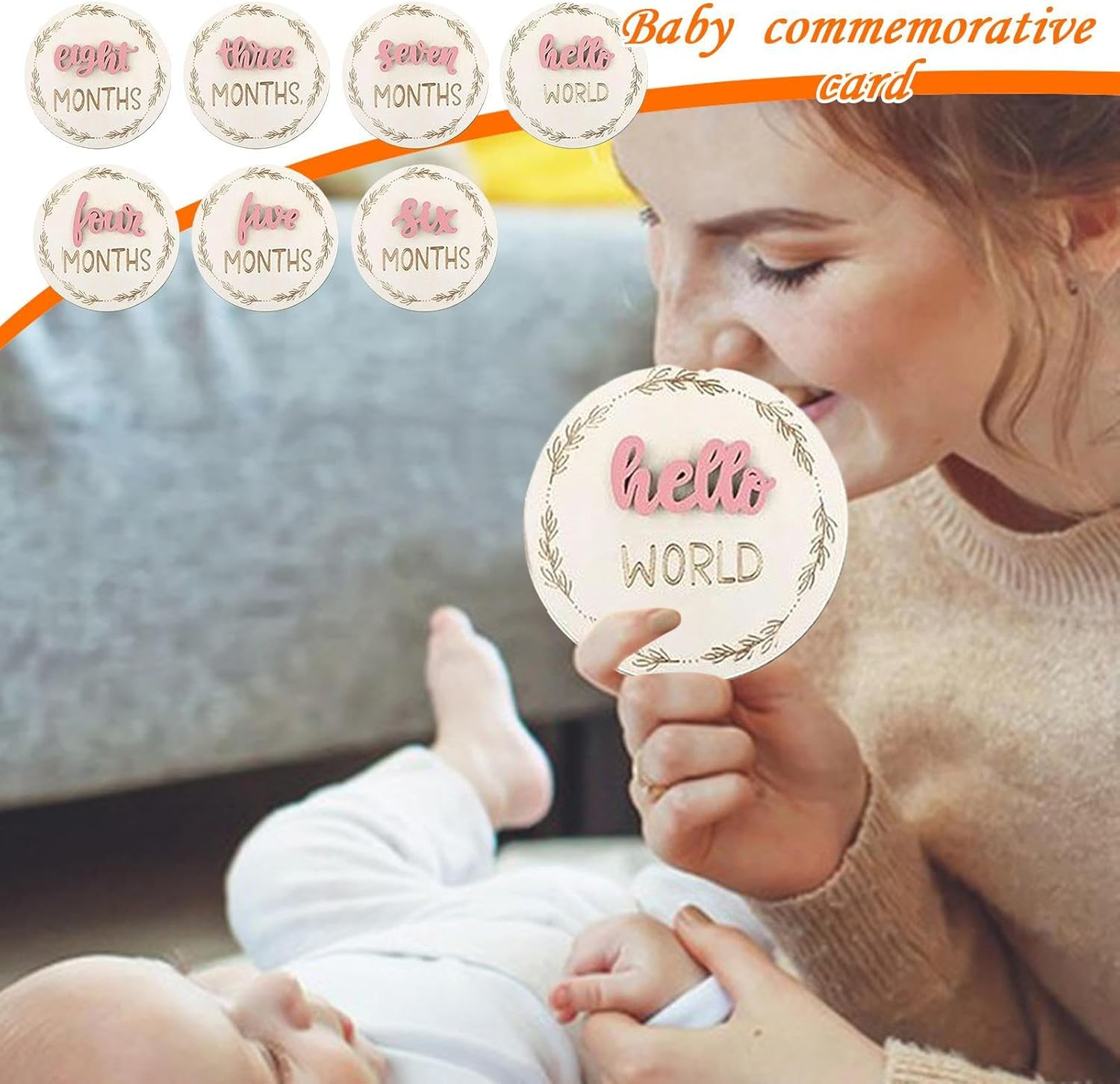Baby Growth Cards - 3D Announcement Disc for Photos | Decorative Wooden Birth Growth Cards, Reusable Month Marker Discs for Kids Room Nursery Living Room - Pink image number 6