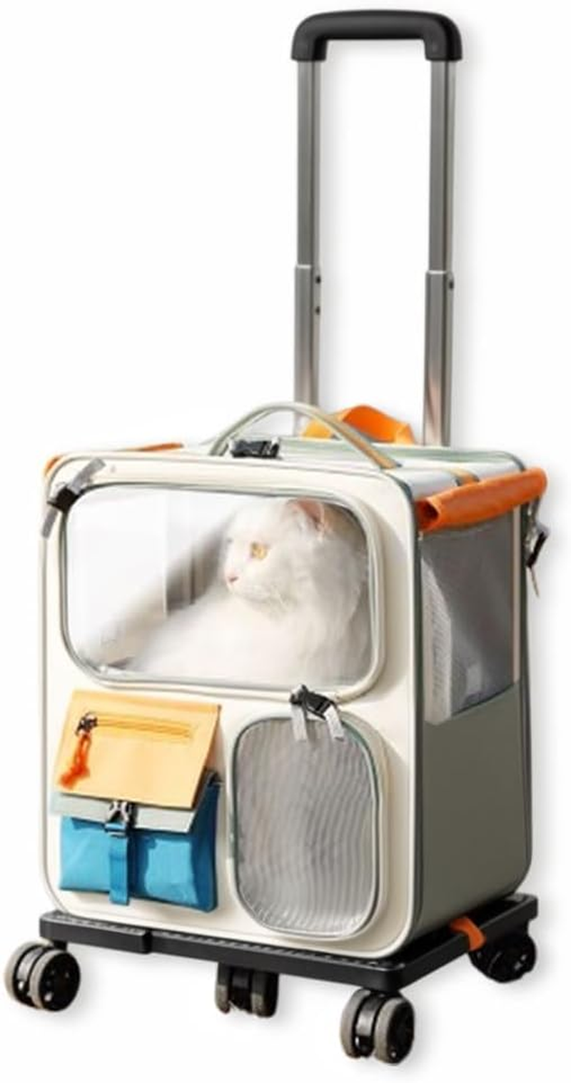 Extra Large Pet Carrier with Wheels, 42X36X27Cm Collapsible Soft-Sided Cat & Small Dog Carrier (Up to 15Kg), Travel Carrier with Telescopic Handle for Car, Airplane, Walking image number 4