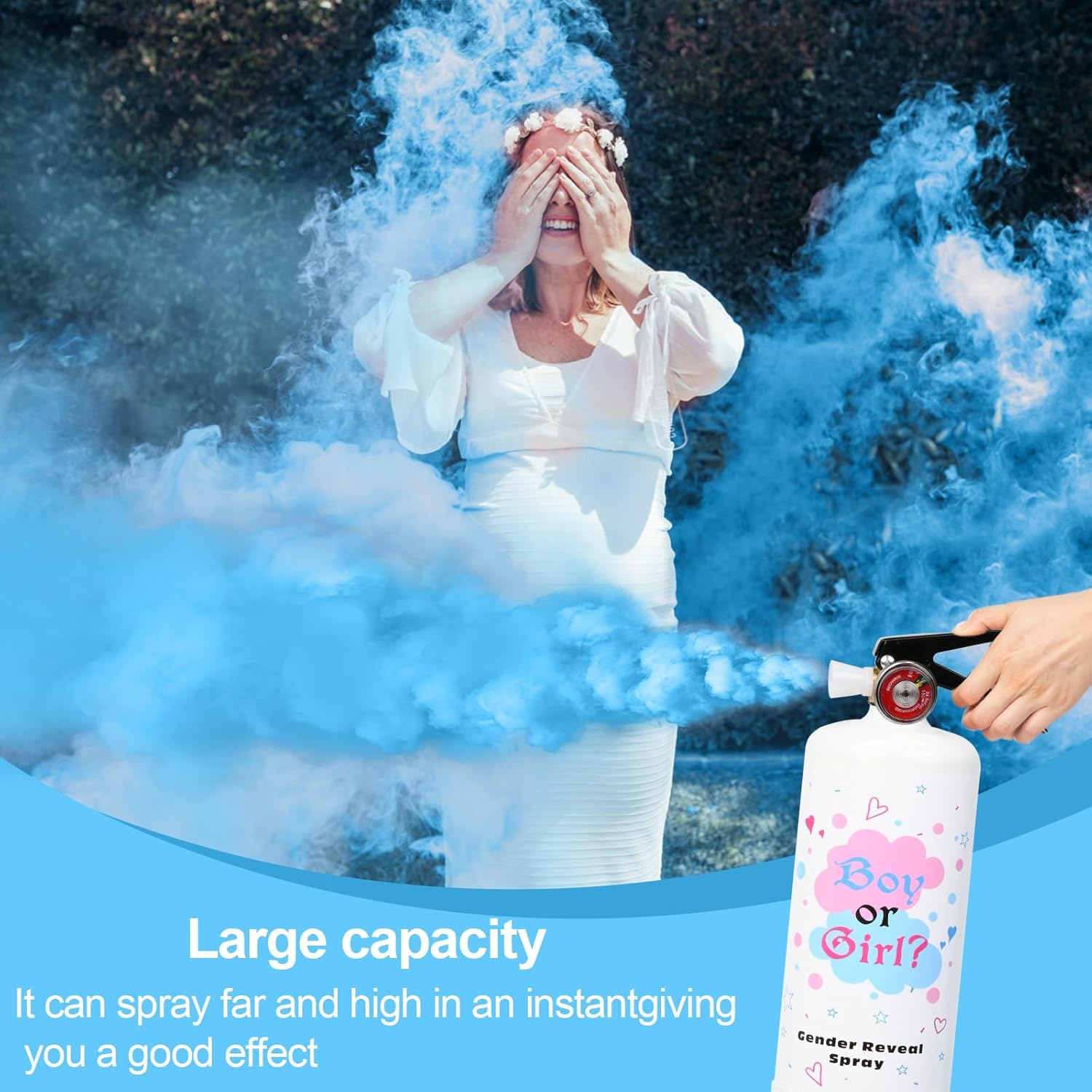 1Kg Large Gender Reveal Fire Extinguisher Cornstarch Spray；Baby Boy or Girl Reveal Party Ideas；Eco-Friendly 100% Biodegragable for Gender Reveal Party Supplies (Blue) - Pink image number 7