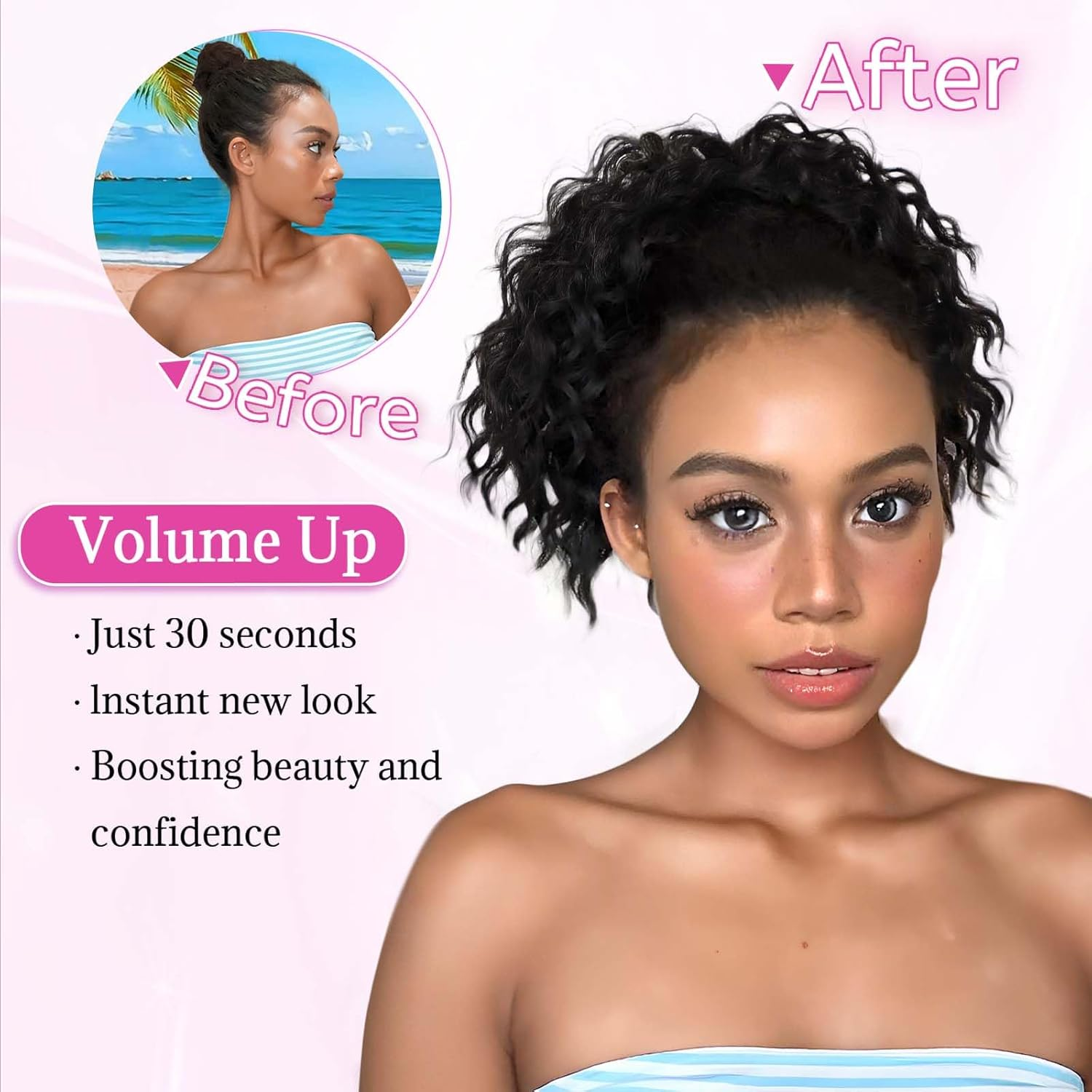 Isaic Ponytail Extension 8 Inch Short Wavy Curly Ponytails Drawstring Ponytail for Black Women Jet Black Pony Tails Hair Extensions Synthetic Hairpiece for Daily Use image number 4