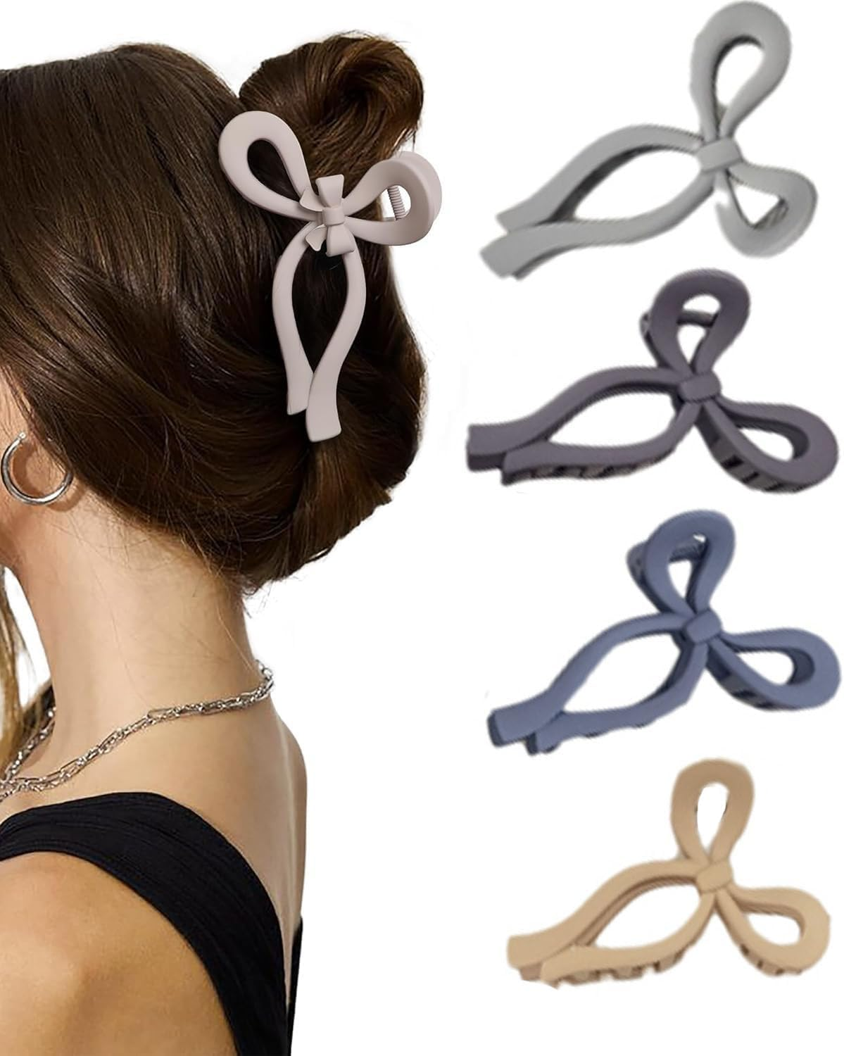 Plastic Cute Large Bow Hair Claws Nonslip Fashion Hair Clips,4Pcs Bow Hair Clips Elegant Hair Claws,Bow Hair Claw Clips Cute Claw Clips,Bow Hair Clips Elegant Hair Claw Large Cute Large Bow Hair Claw