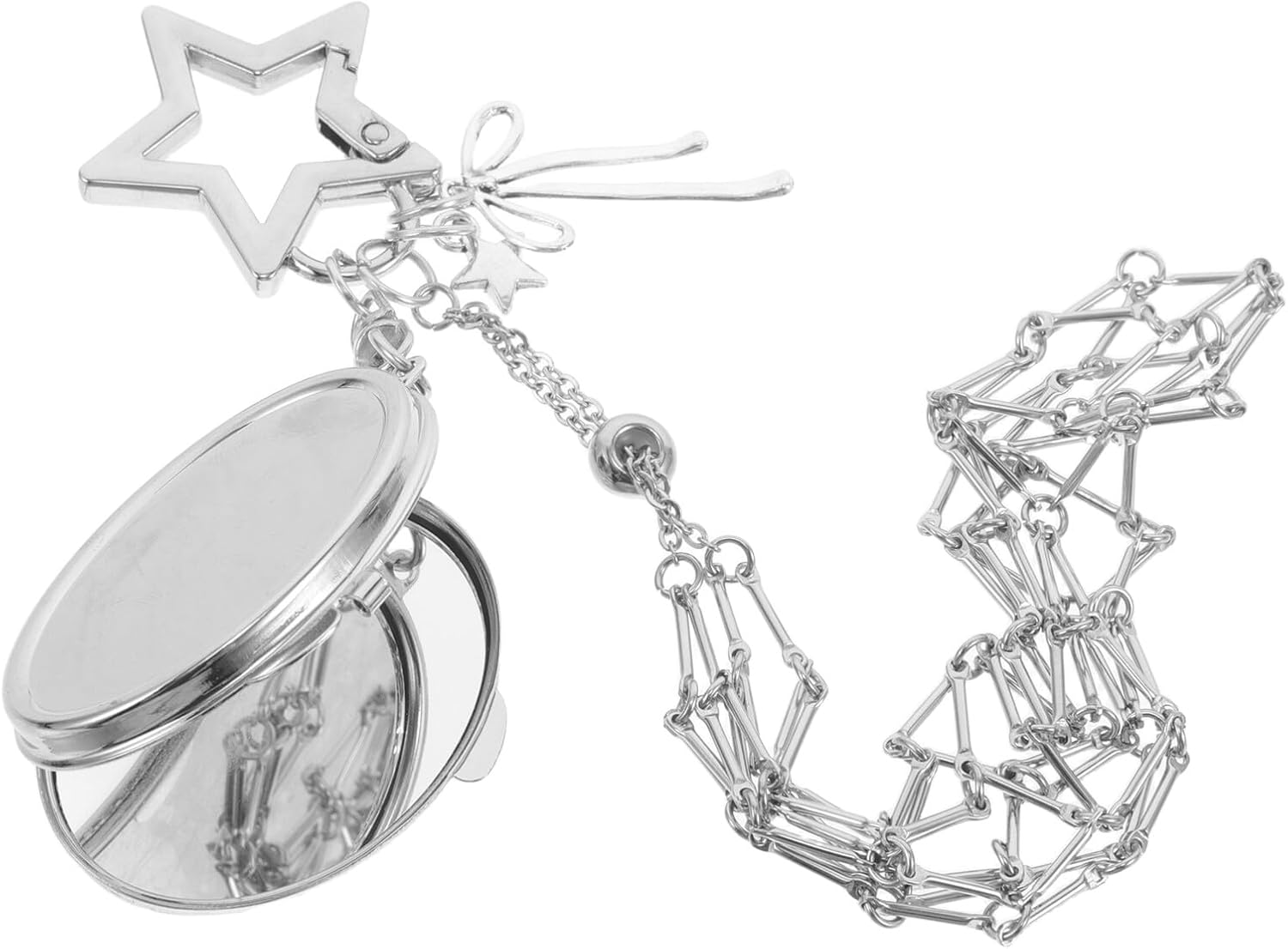 LIFKICH Stainless Steel Mesh Lipstick Holder Keychain 16Cm Oval Pendant with Mirror Compact Lip Balm Organizer Portable Purse Accessory for Women Travel Bags image number 3