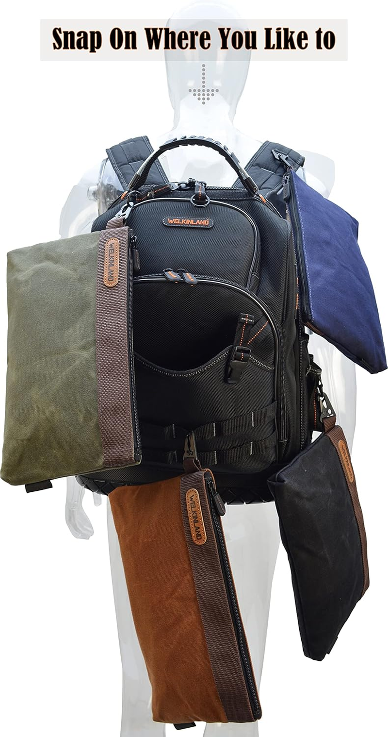 WELKINLAND 4PCS Heavy-Duty Canvas Tool Pouches, 12" Waterproof Waxed Canvas Zipper Tool Pouch Set, Black/Olive/Navy/Brown image number 3