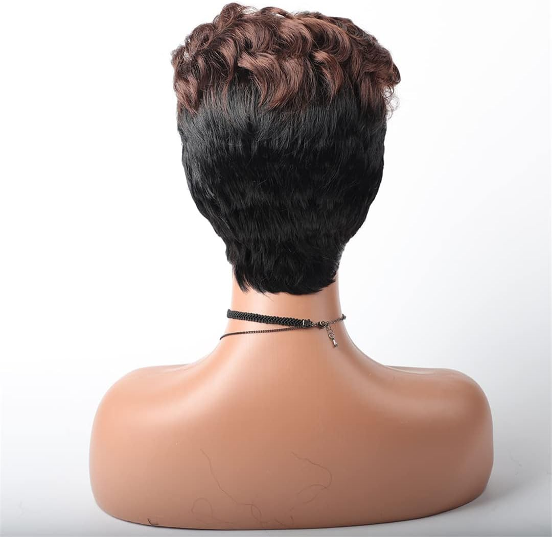 Short Afro Curly Synthetic Hair Wigs for Black Women Short Hairstyles Blend Colors Wigs Black Brown Blonde Hair Wigs 1B 6Inches 1 PC image number 5