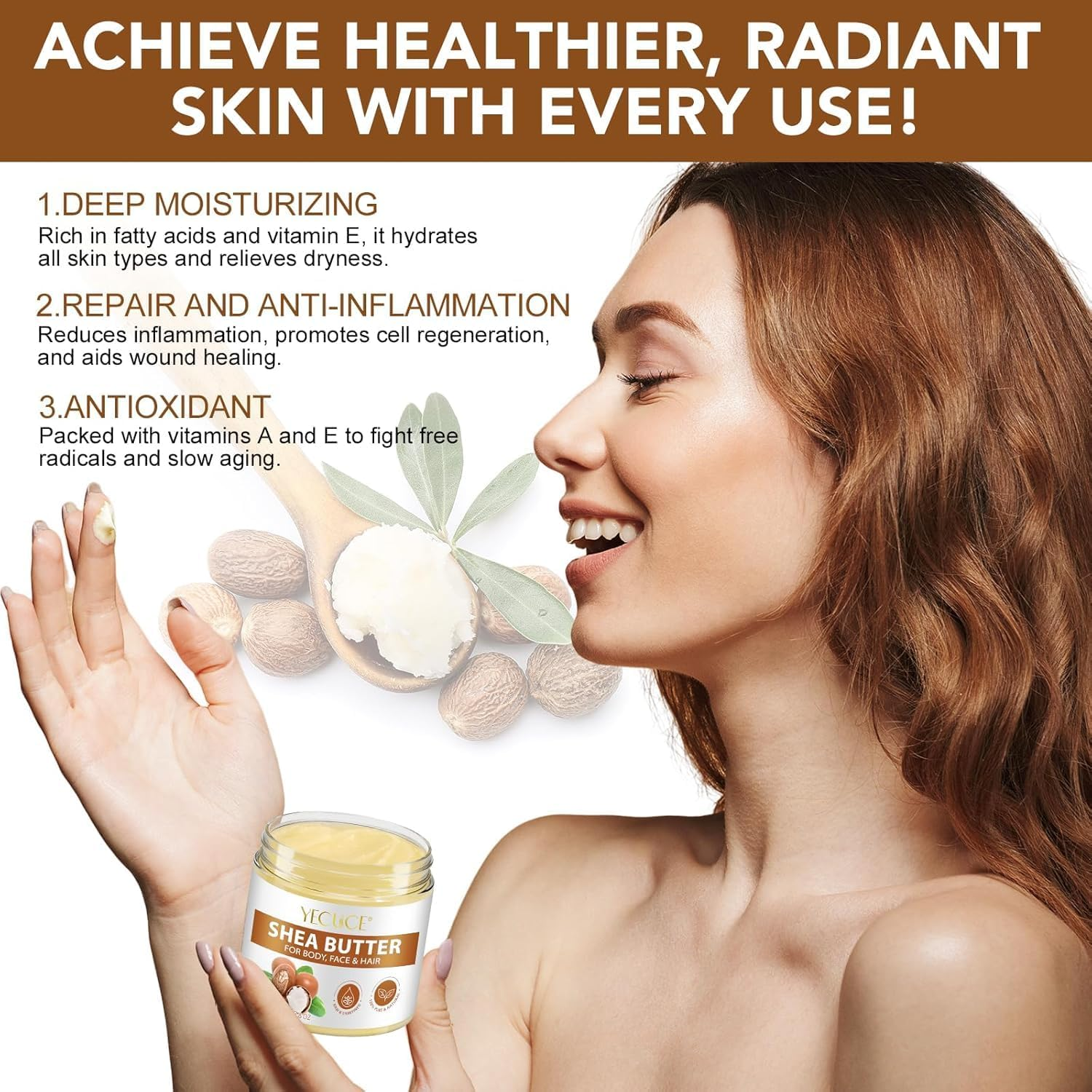 Shea Butter, 100% Pure Organic Raw Unrefined ● Moisturizer for Body, Face & Hair ● Soothes, Nourishes, Softens for Dry Cracked Skin ● Suitable for All Skin Types ● 7.8 Oz / 220G image number 3