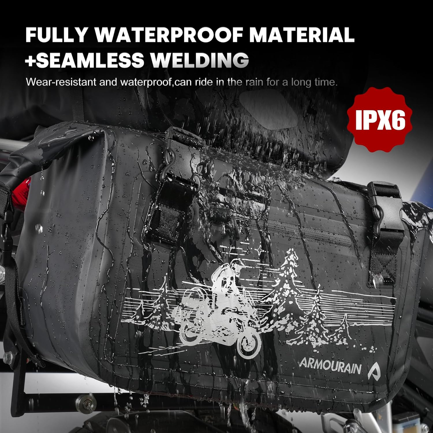 Motorcycle Side Bag 50L (25L*2) Trunk Seat Bag Saddle Bag Motorcycle Accessories (Grey) image number 1