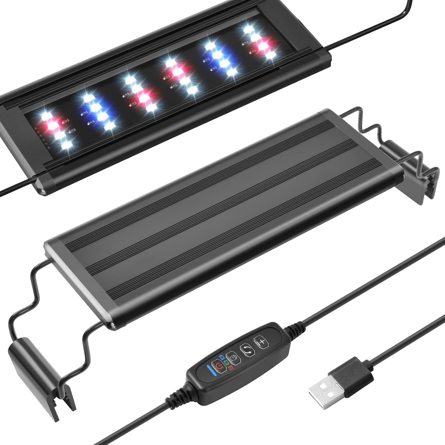 USB Mini Aquarium LED Light, Full Spectrum Aquarium Light with Extendable Brackets, Adjustable Aquarium Plant Light with External Controller, for Freshwater Tank (21-33CM) image number 1