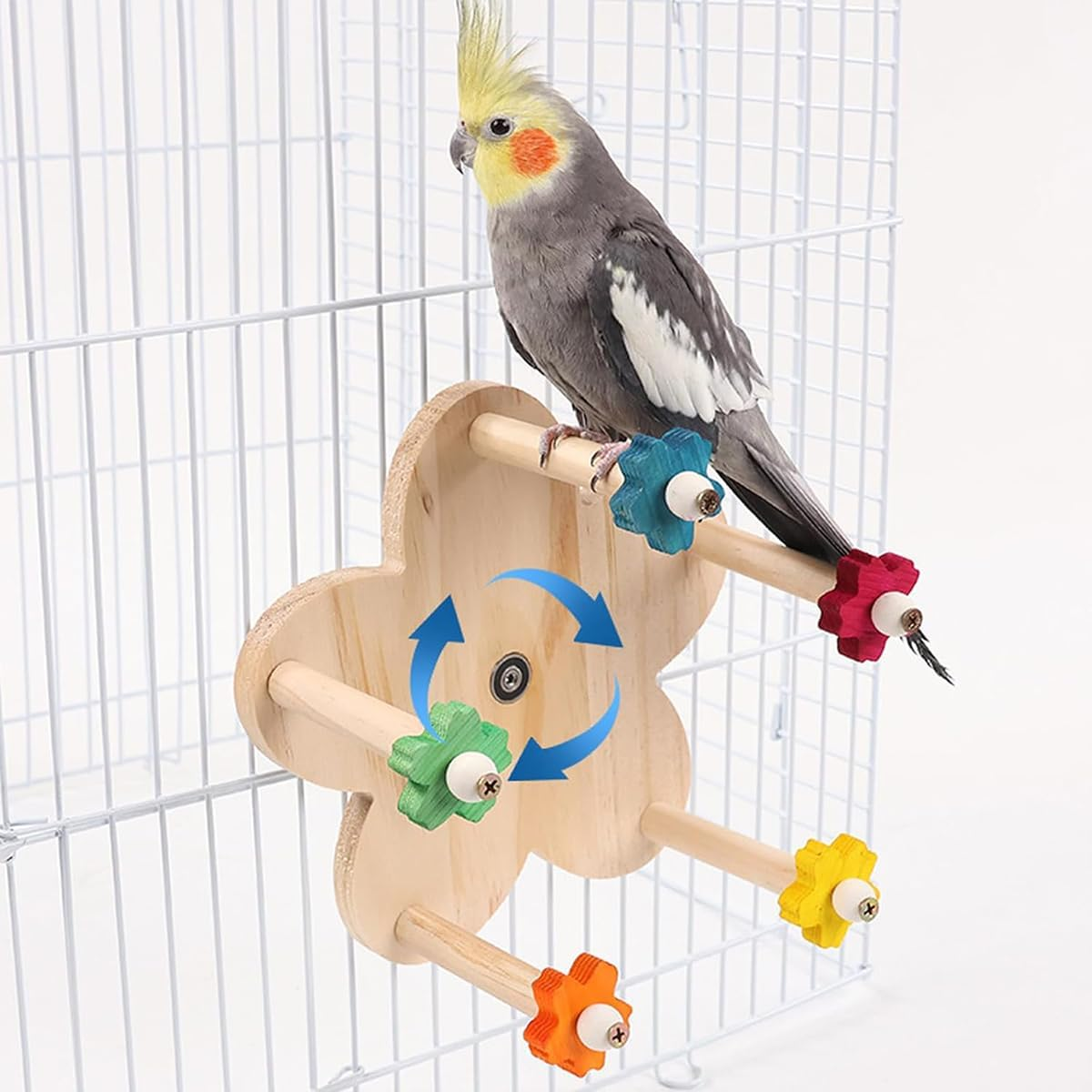 AIMALL Rotatable Ferris Wheel Parrot Toy &ndash; 7.87In Solid Wood Bird Turntable with Bearing, Cage-Mount Chewing Station for Small and Medium Birds Play Enrichment image number 4