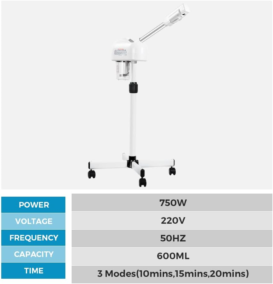 ALSTON Professional Facial Steamer Humidifier 3IN1 Ozone Spa Salon Adjustable Height with LCD Display and Timer Rolling Wheels for Beauty Skin Facial Clean image number 1