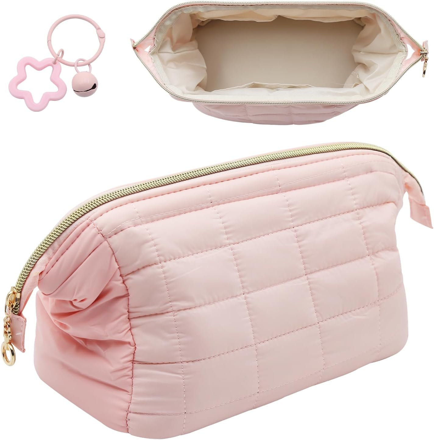 VOSSOT Make up Bag Travel Cosmetic Bag Women'S Toiletry Bag Makeup Bag Wide Opening Toiletry Bag Large Capacity Portable Cosmetic Bag Wash Bag with Star-Shaped Bell Pendant image number 6