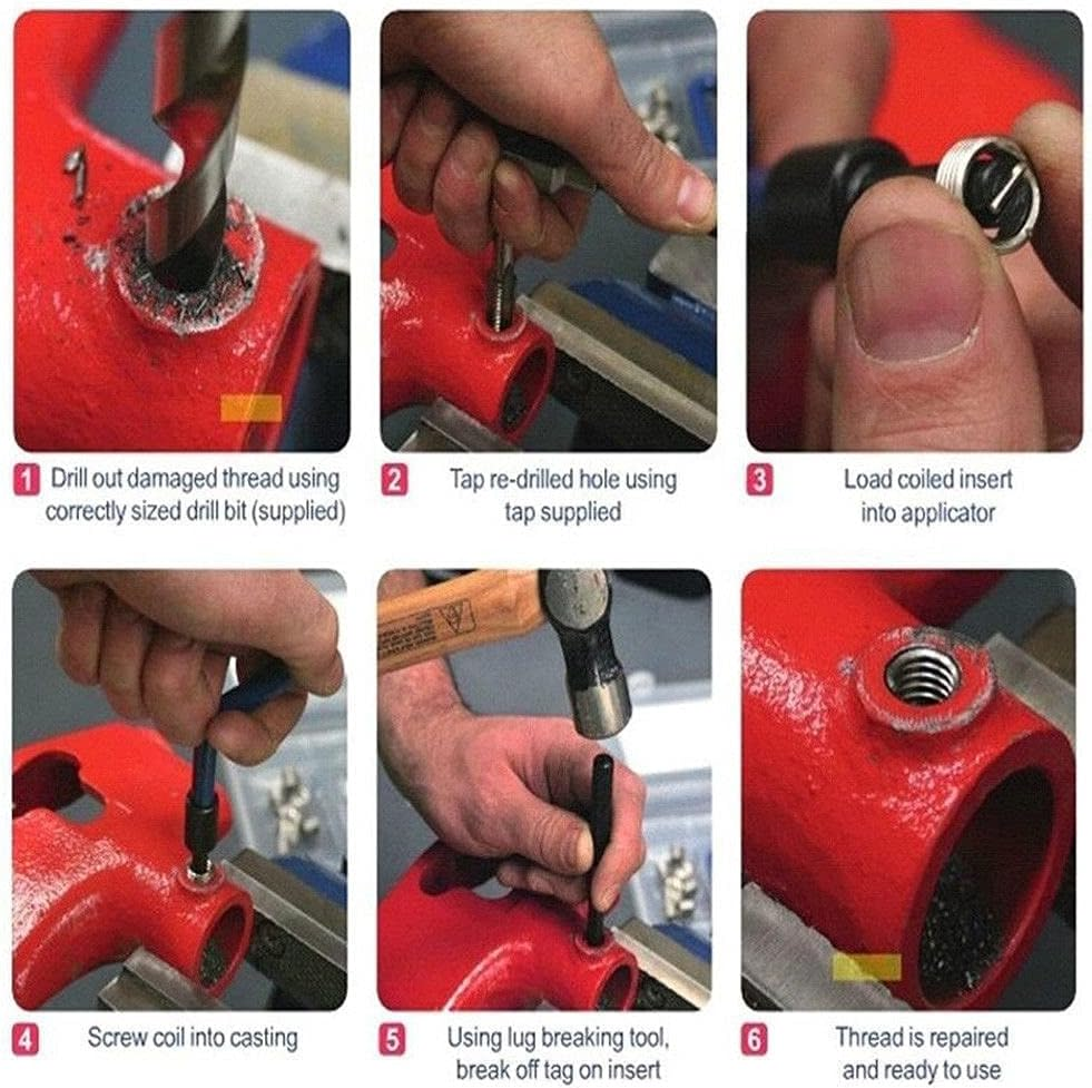 20Pcs Metric Thread Repair Insert Kit M5 M6 M8 M10 M12 M14 Helicoil Car Pro Coil Tool M10 * 1.0 M10-1.0