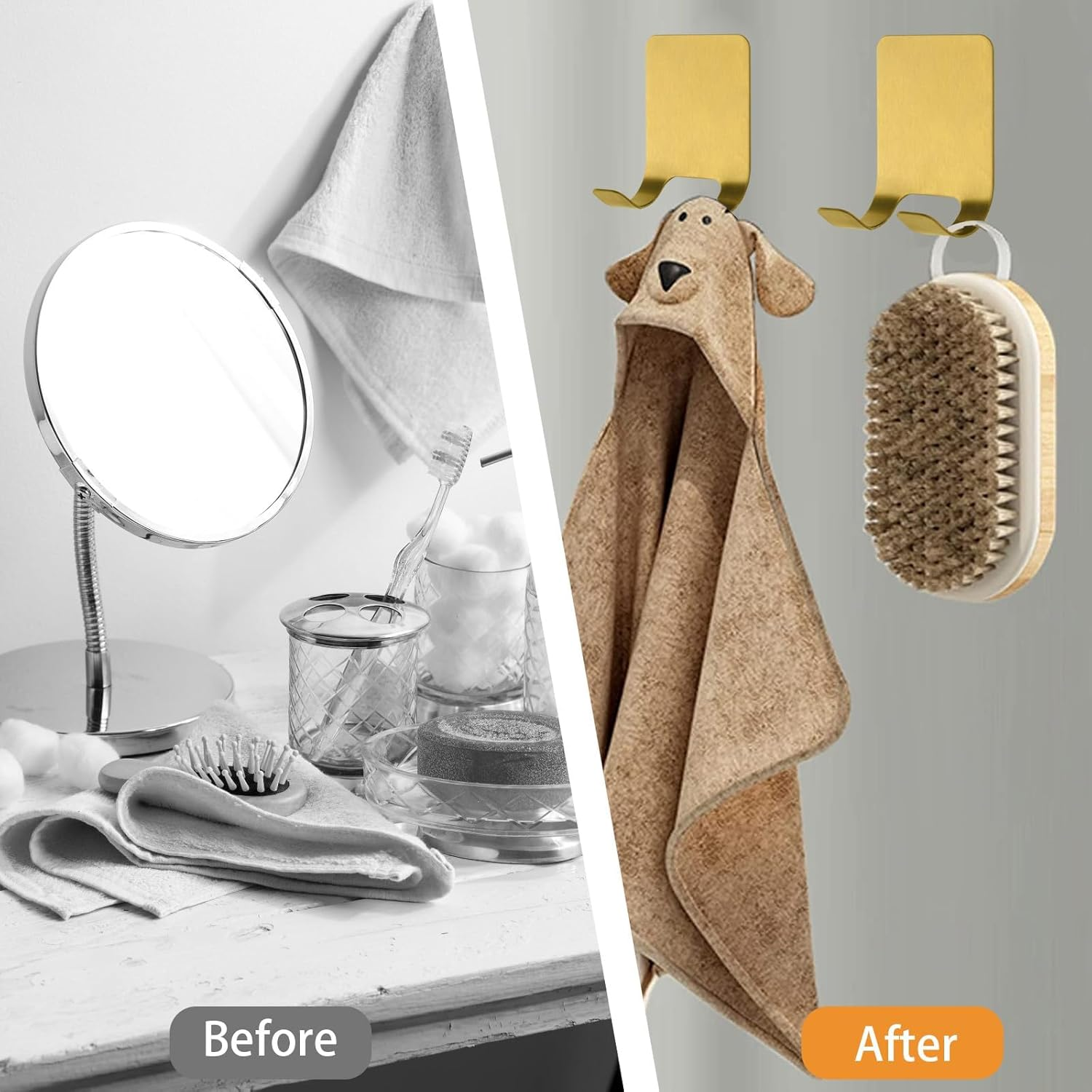 MOROBOR 4 Pcs Adhesive Razor Holder, Gold Shaver Holders Towel Hooks Stainless Steel Waterproof Storage Hook for Towels Bath Accessories for Kitchen & Bathroom image number 2