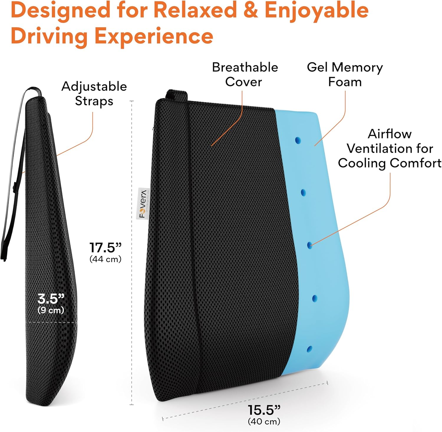 FOVERA Ergonomic Car Back Rest Memory Foam Cushion for Comfortable Long Drive and Daily Commute, Lumbar Support Pillow, Suitable for All Cars (Mesh Black, Pack of 1) image number 2