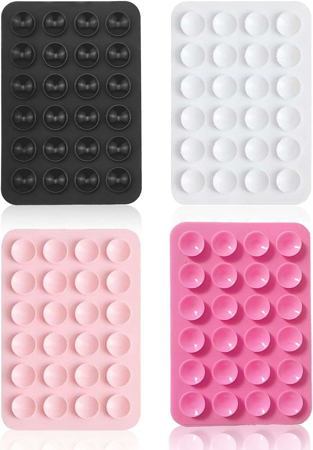 Zakora 4 Piece Cell Phone Suction Cup,Silicone Suction Cup Cell Phone, Adhesive Back,For Mobile Power Cellphones Selfies and Videos (Black White Pink)