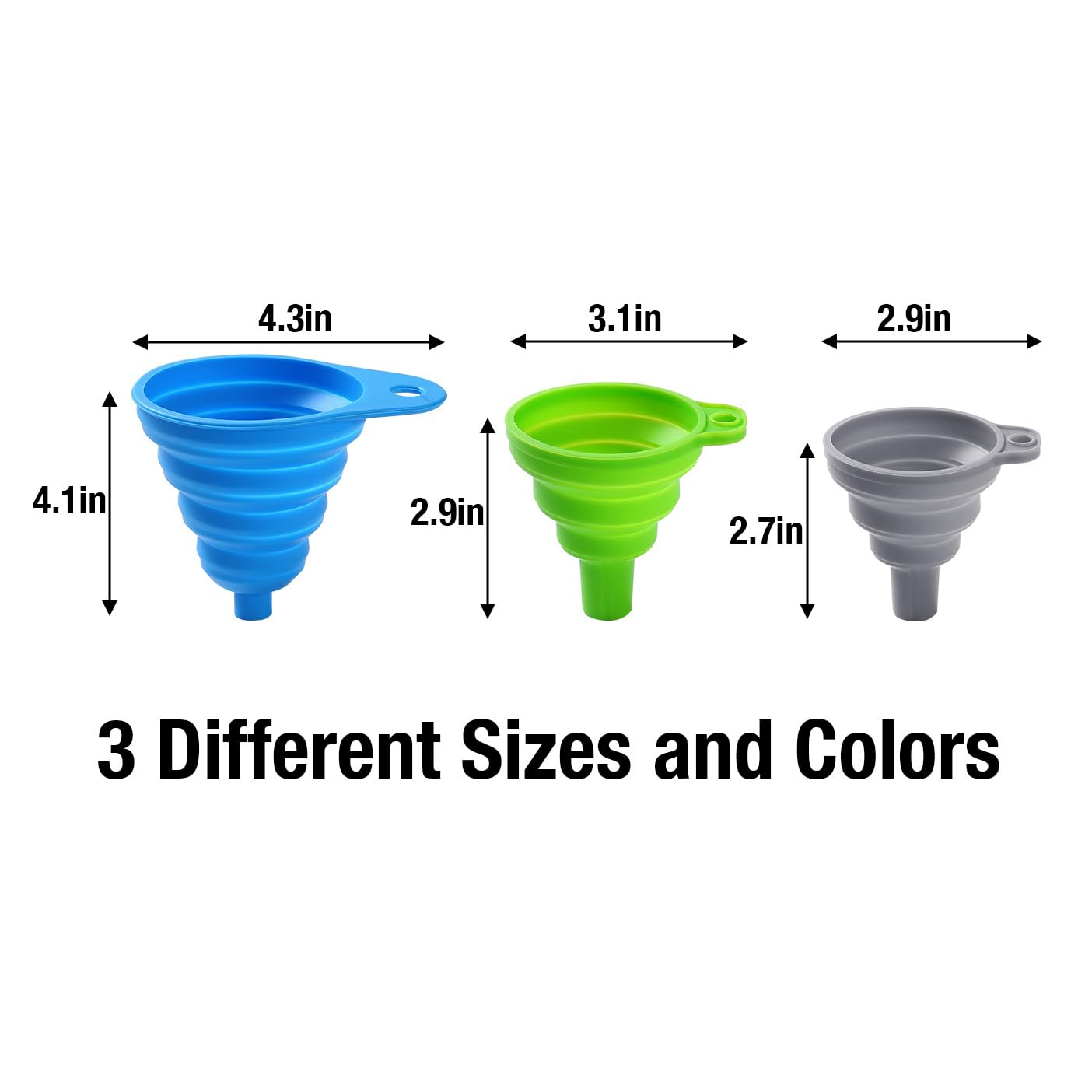 6 Pack Silicone Collapsible Funnels for Kitchen Use Filling Bottles, 3 Small and 3 Large Food Grade Kitchen Funnel Set for Filling Water, Oil, Spices, Powder &ndash; Silicone Funnels with Hook for Storage image number 4