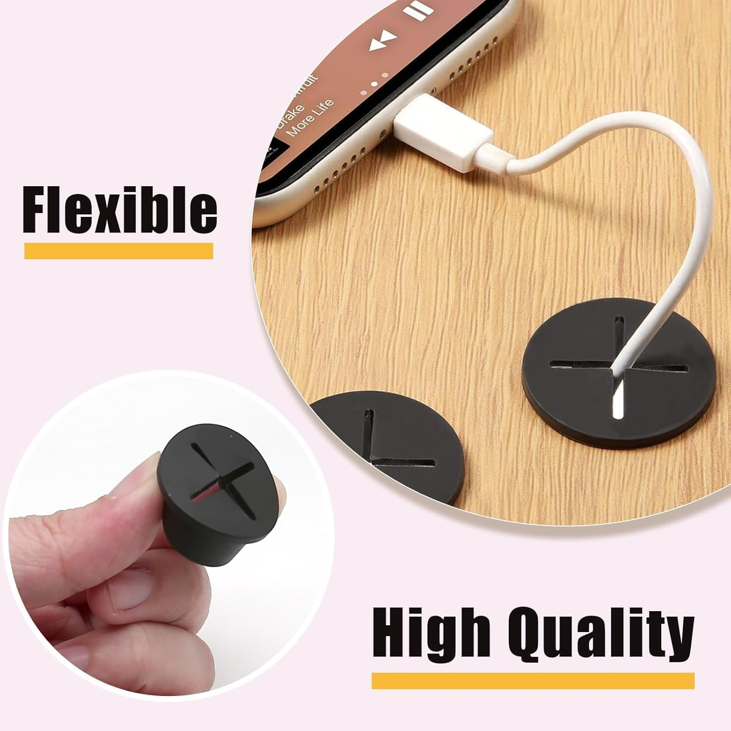 Zhooooonglf 12Pcs 1Inch/25Mm Cable Cord Grommet Rubber Desk Grommet, Cord Hole Cover Cable Pass through Grommet, Flexible Cable Management （White+Black image number 3