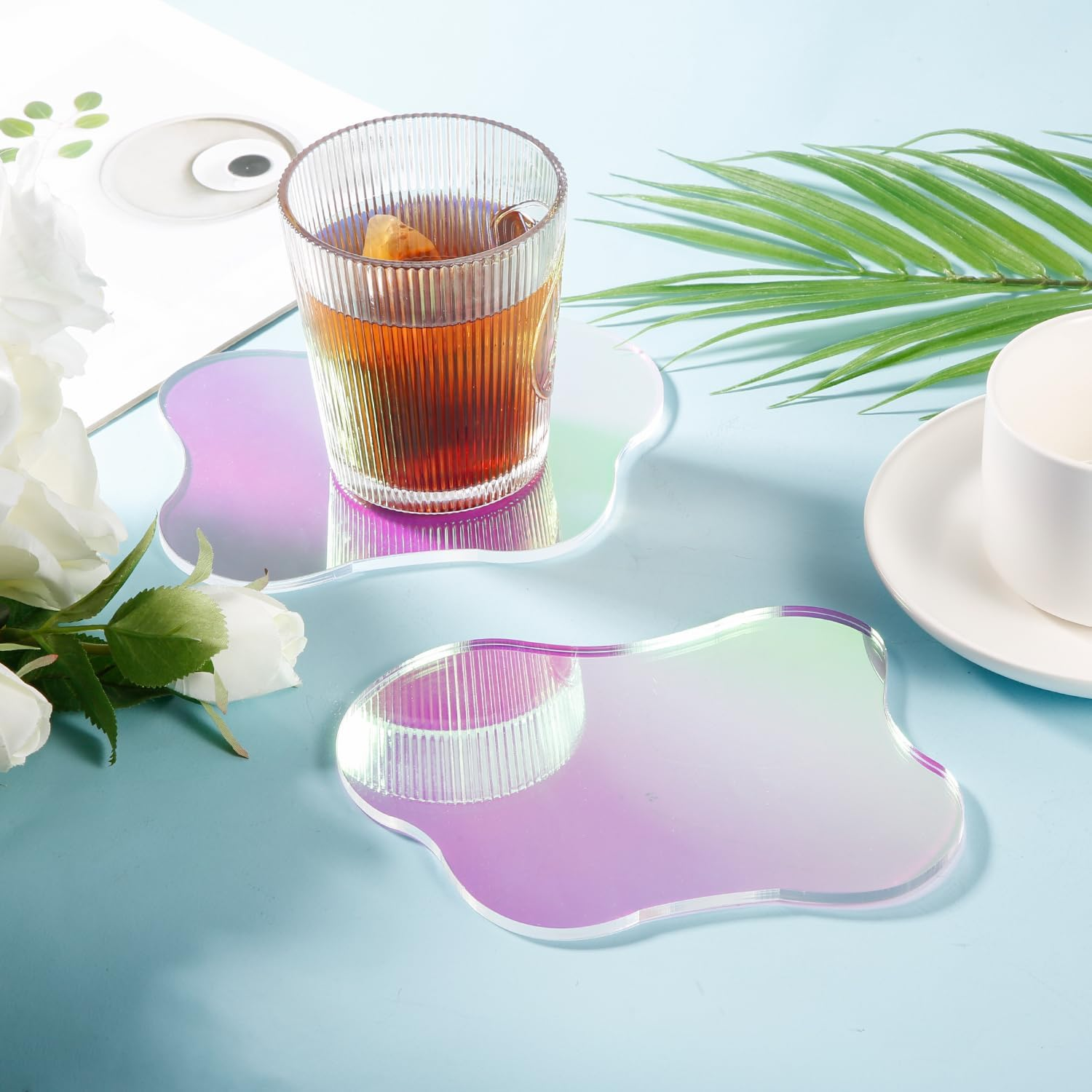 2Pcs Acrylic Irregular Coasters, Clear Colorful Cup Coaster for Drinks Creative Cloud Shape Decorative Plate for Tabletop Desk Dining Coffee Table Kitchen Bar Home Decor image number 3