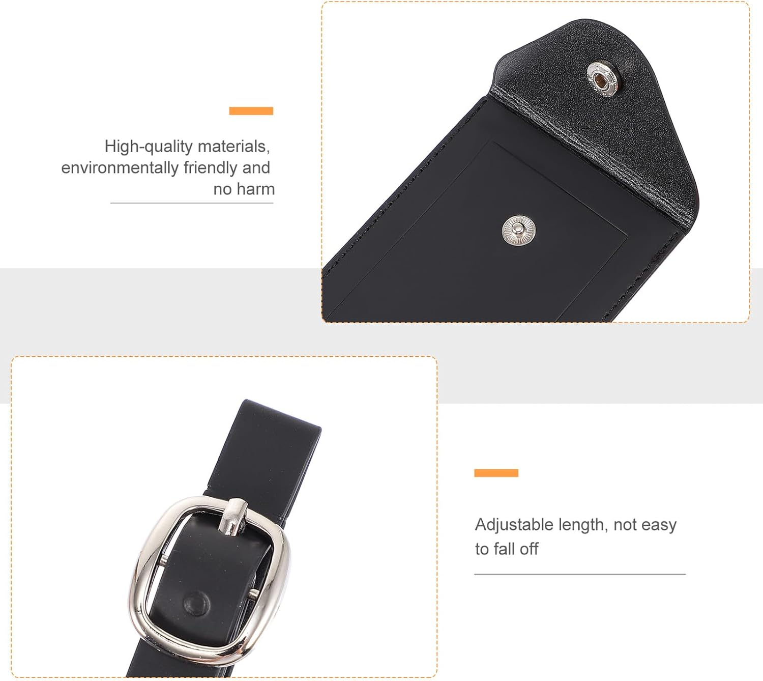 HIAKDOFT 2Pcs Travel Luggage Tags with Pu Leather, Baggage Id Labels for Suitcases, Portable Suitcase Identifiers with Hanging Loop, Black and Orange for Travel Use image number 1