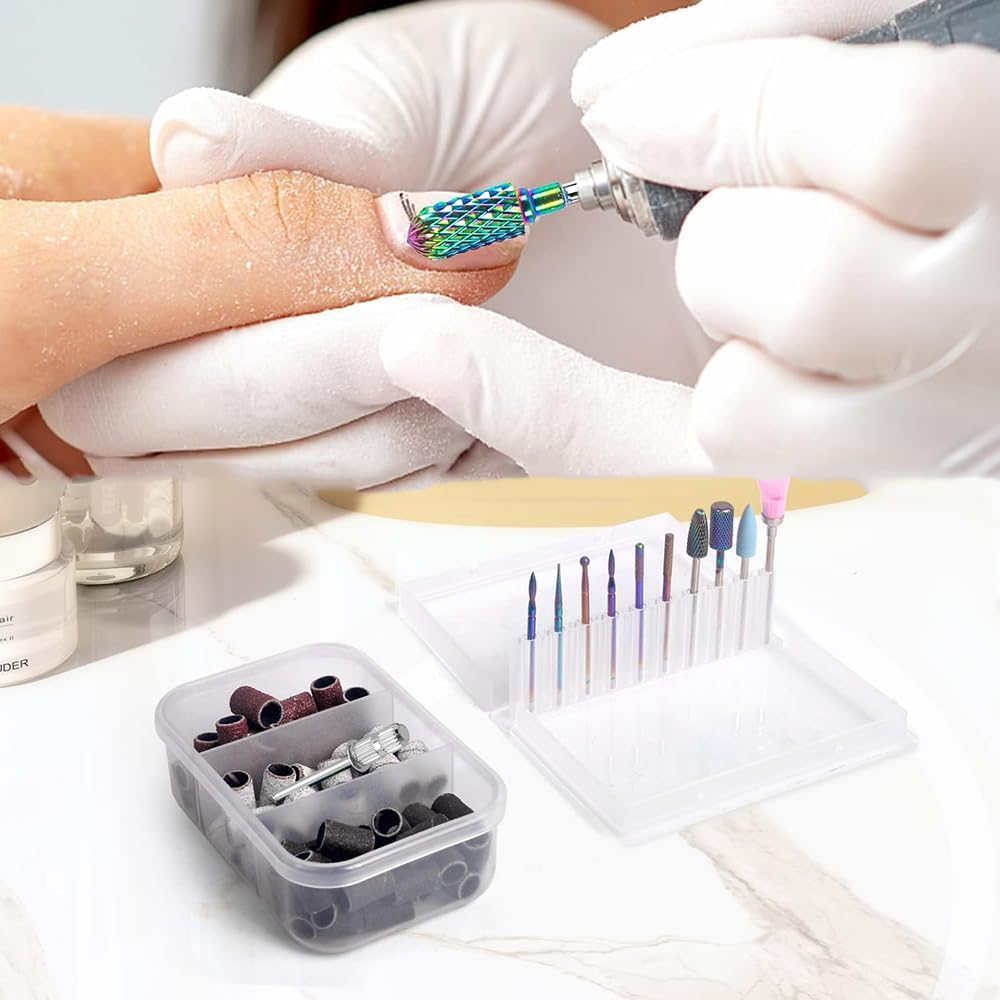Yakamoz Nail Drill Bits Set, 10Pcs Tungsten Carbide Nail File Bits & 75Pcs Nail Sanding Bands(#80#120#180 Grits) with Mandrel Bit Gel Acrylic Nails Professional Electric Nail File for Manicure Pedicure. image number 2
