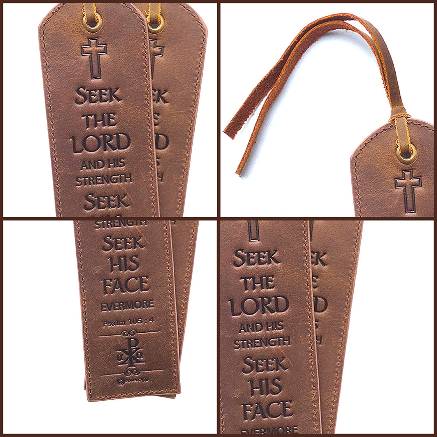 Leather Bible Bookmarks - 2 Leather Christian Bookmarks with Inspirational Bible Verse | Psalm 105: 4 Seek the Lord and His Strength | Religious Book Marker Gifts for Men, Women, Readers and Friends image number 5