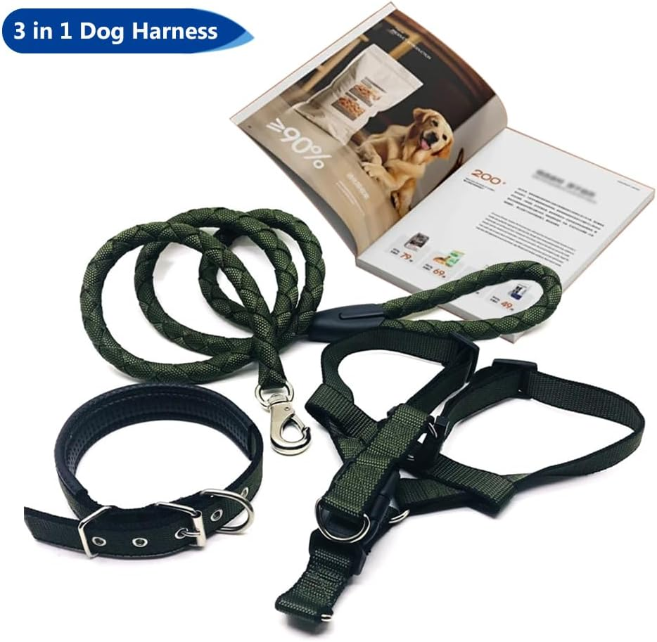 RINGSUN Dog Harness Collar Leash Set, No-Pull Adjustable Dog Lead Set with Easy Control Soft Handle for Small Medium and Large Dogs, S