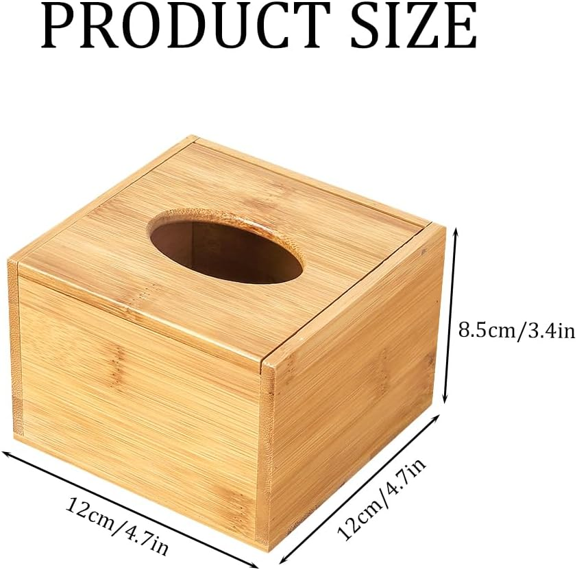 Wooden Square Tissue Box Cover, Bathroom Organizer Basket, Eco-Friendly Bamboo Toilet Paper and Towel Holder, Brown Stylish Home Storage image number 1