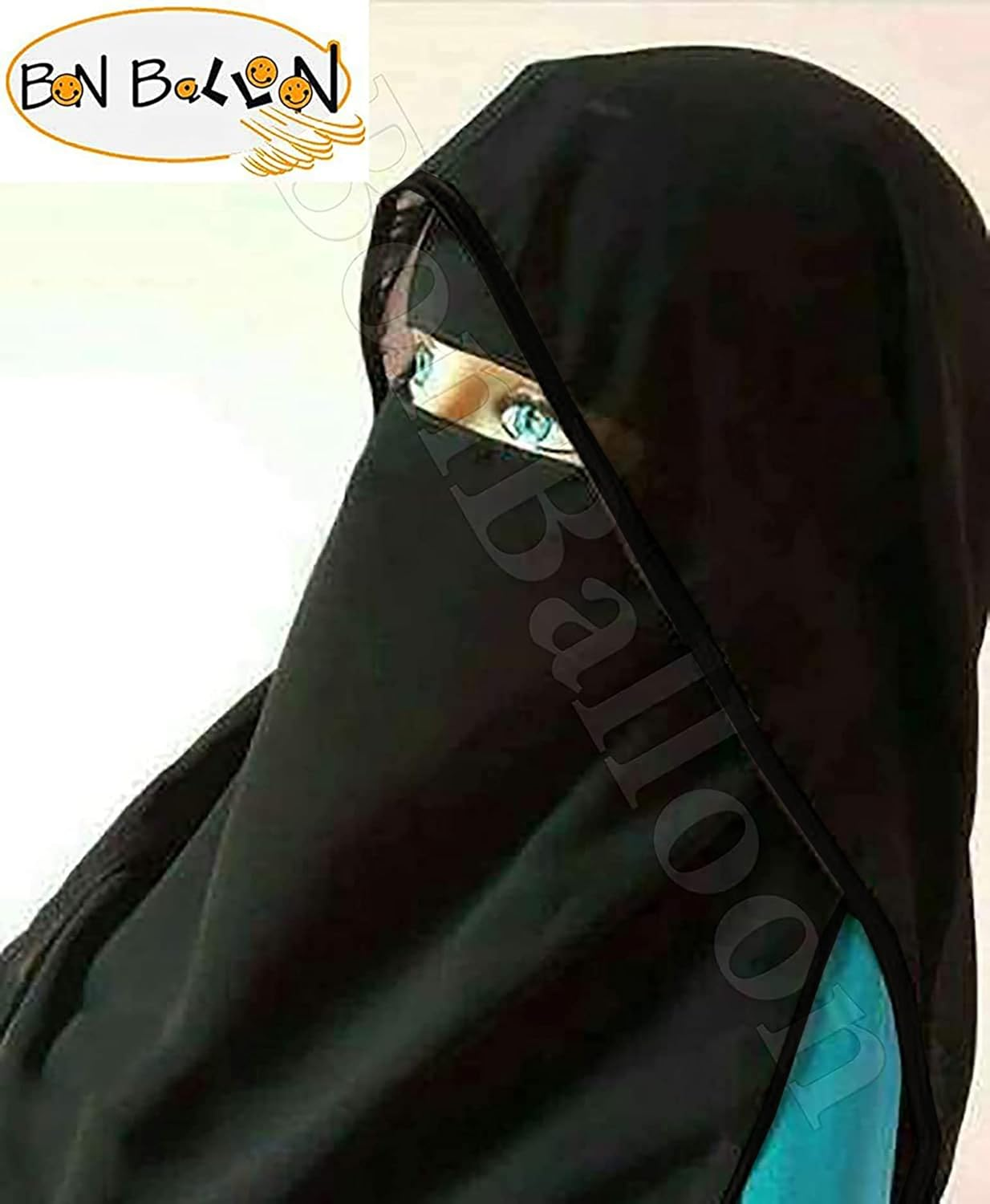 Chiffon Saudi First Class Quality Long Saudi Niqab Burqa Hijab Face Cover Veil Islam Islamic Jilbab (Black X Black Satin), Black X Black Satin image number 3