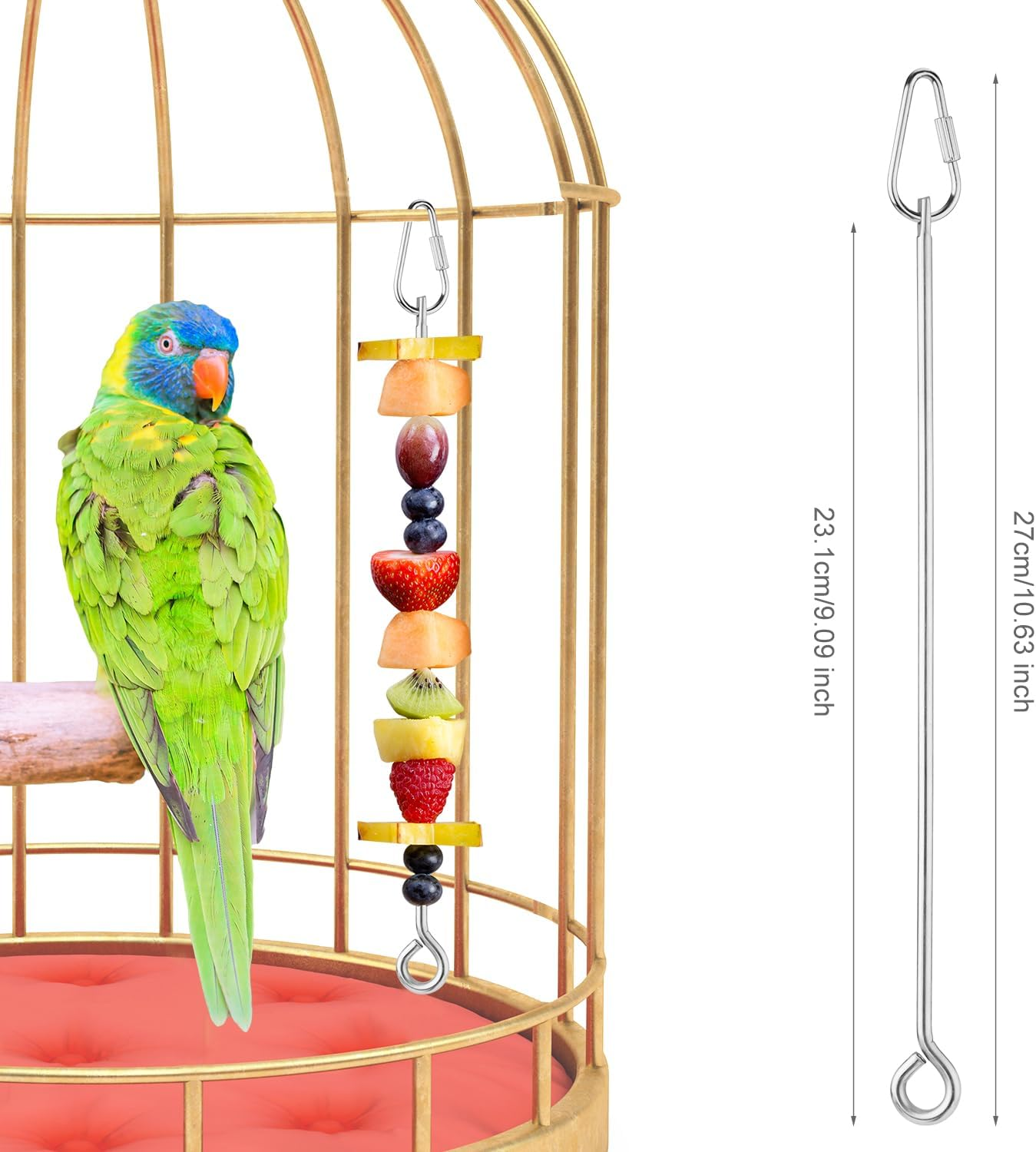 3Pcs Parrot Fruit Skewer, Stainless Steel Bird Vegetable Skewer with Hook Bird Food Holder Cage Food Stick Feeder Skewer Parrot Foraging Toy for Budgies, Parakeets, Macaws image number 2