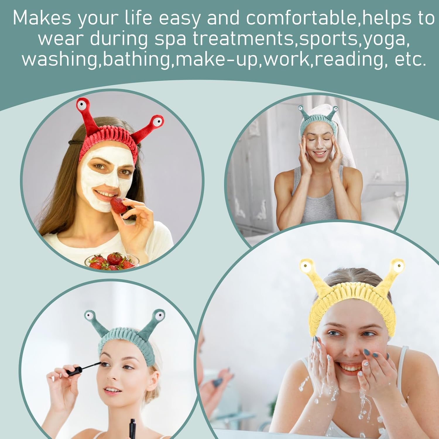 KFHENSOMR Hair Band Cosmetics Pack of 3 Spa Gadgets for Women Funny Make-Up Headband Skincare Accessories Headband Snails Gift Spa Headband Cute Soft Coral Fleece Skin Care Hair Band image number 5