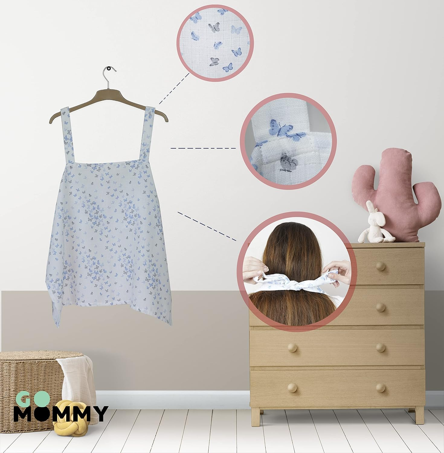 Go Mommy Muslin Nursing Cover for Baby Breastfeeding, Breathable 100% Cotton Breastfeeding Cover for Mother Nursing Apron, Multi-Use Carseat Canopy - Butterfly Pink image number 6