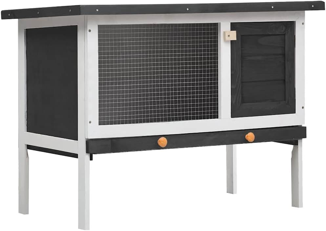 Outdoor Rabbit Hutch 1 Layer Grey Wood Pet House Small Animal Shelter Garden image number 6