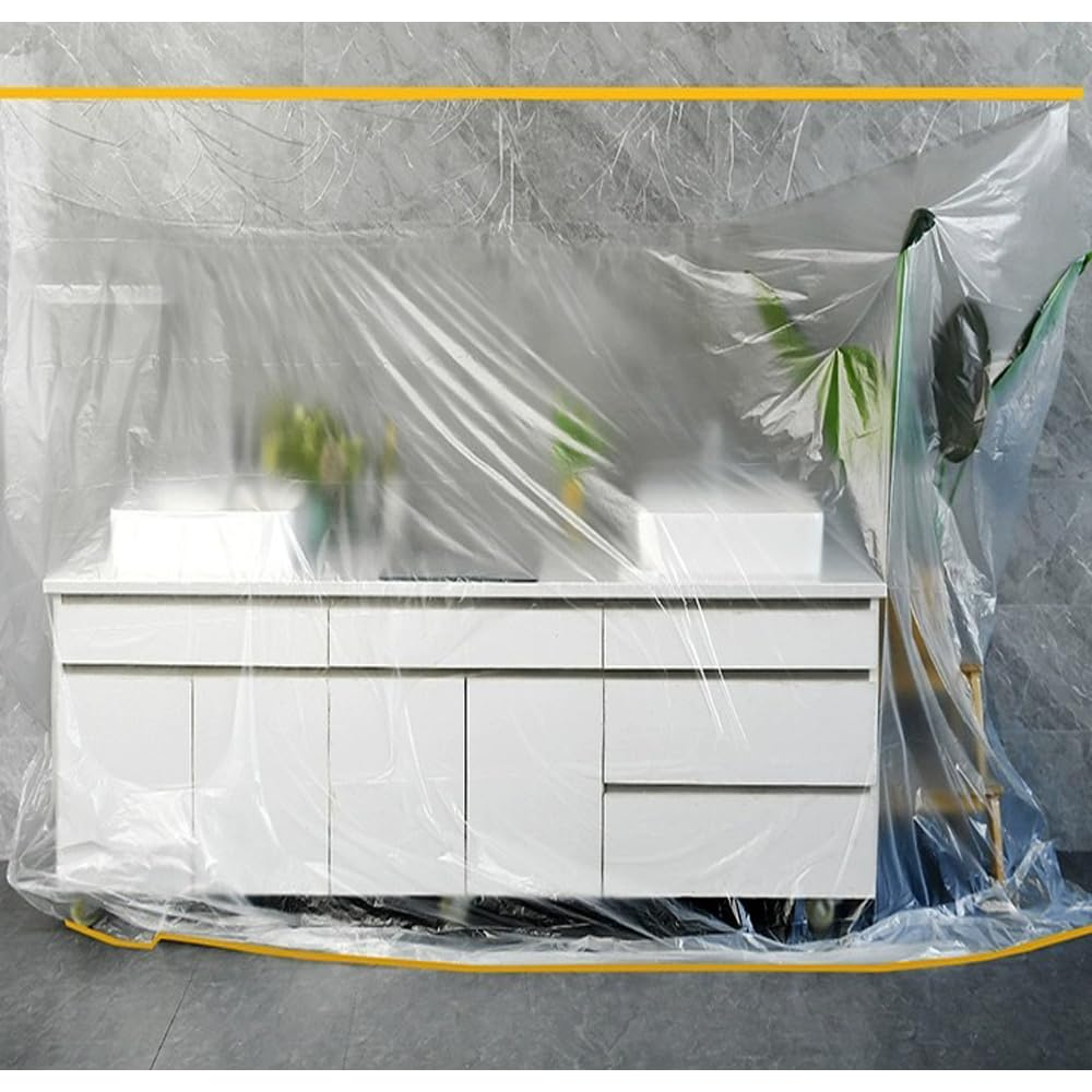 Double Pre-Taped Masking Film PE Drop Cloth Sheeting for Automotive Painting Furniture Living Room Dust-Proof Protect(320Cmx20M, 1Pc) image number 6