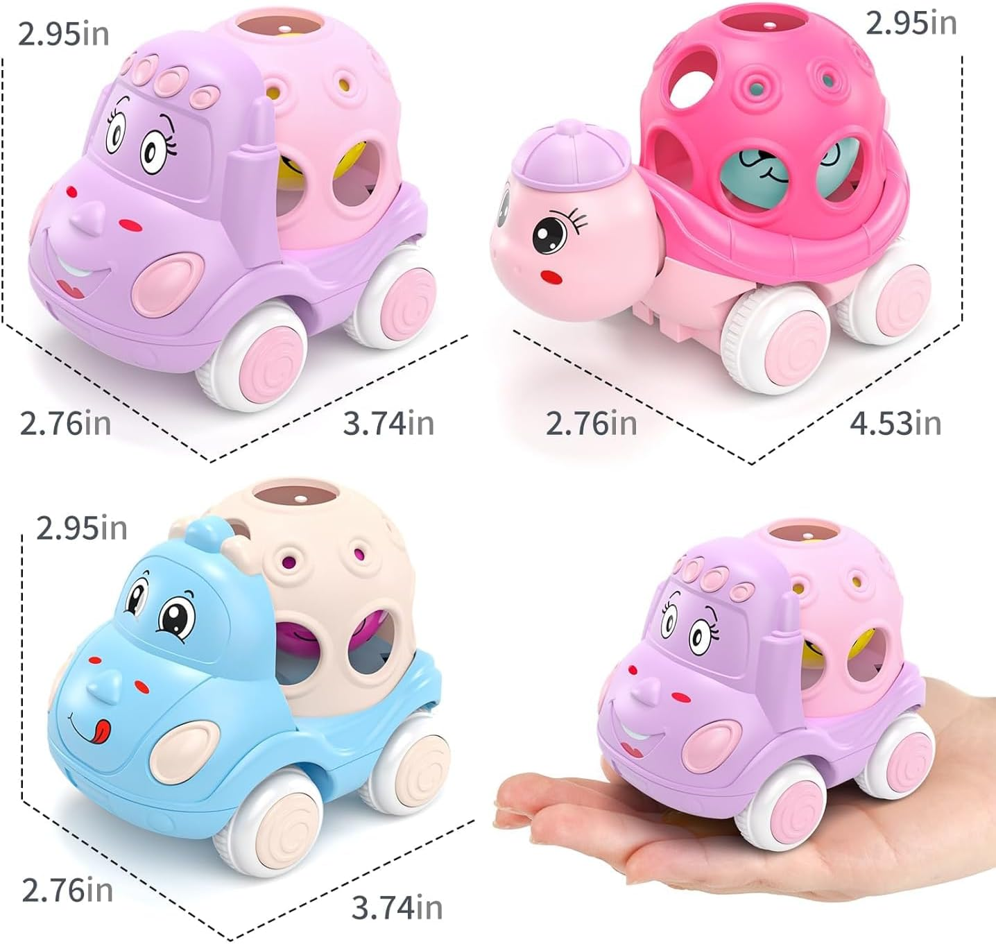 Baby Girl Toy Cars for Toddlers 1-3, Push and Go Rattle Cars for Baby Toy 6-9-12-18 Months, First Birthday Gifts for 1 2 Year Old Girls, Infant Pink Friction Truck Set image number 3
