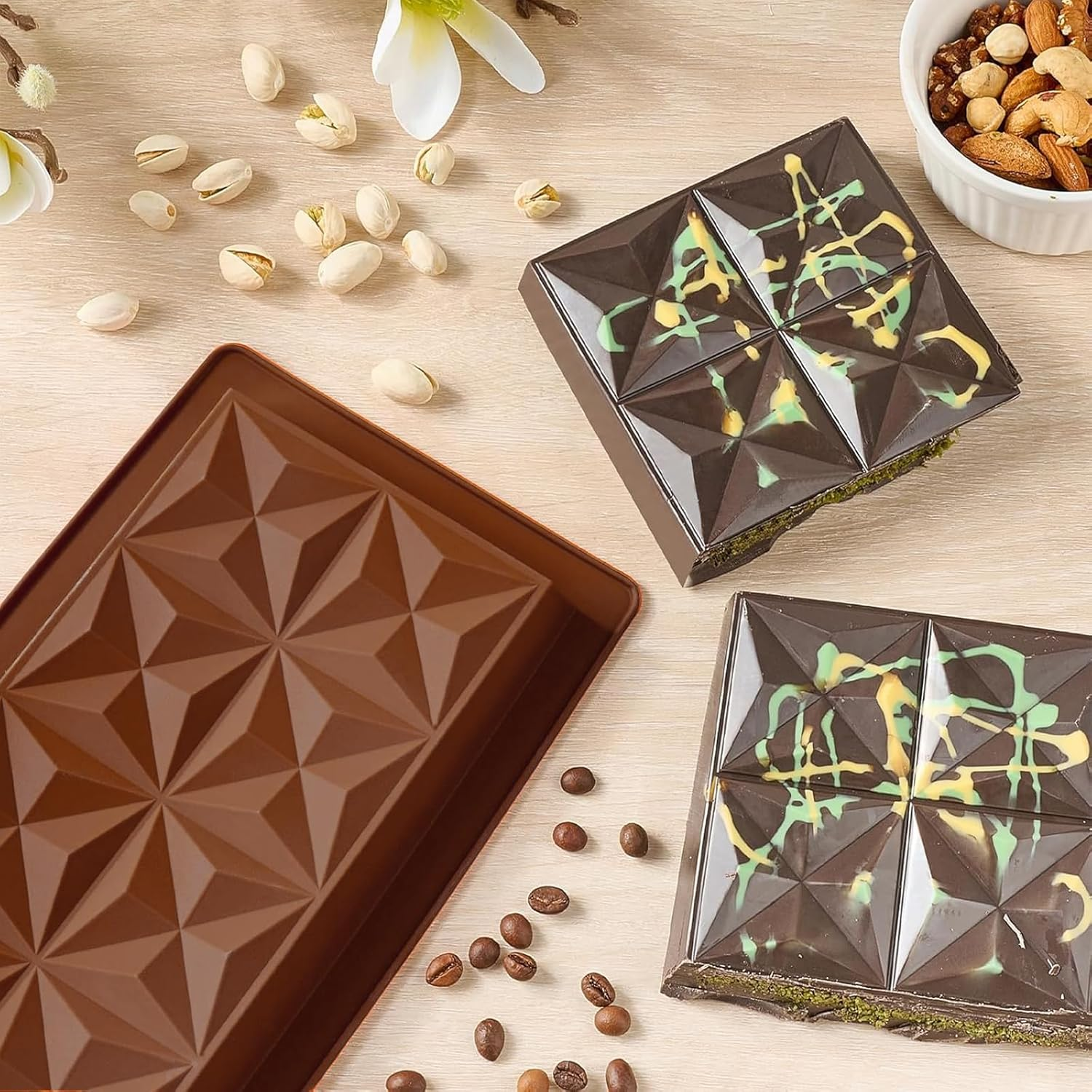 Uroboo 3 Pcs Chocolate Molds with a Scraper Premium Food Grade Silicone Chocolate Bar Molds