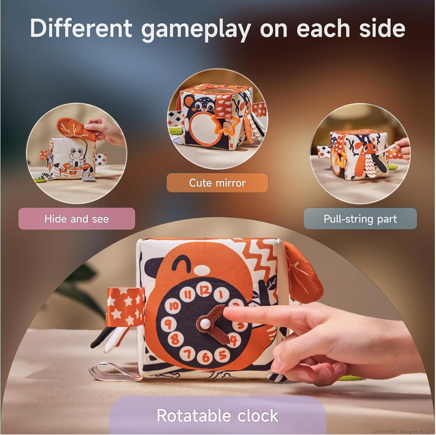 TUMAMA KIDS Montessori Baby Tissue Box with Contrast Designs, Colourful Ribbons and Crinkle Paper for Toddler 0 3 6 9 Months+ image number 3