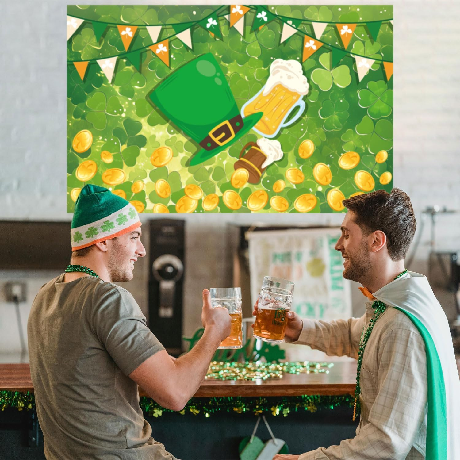 St. Patrick'S Day Backdrop, Happy St. Patrick'S Day Decorations Spring Photography Backdrop Photo Props Lucky Irish Hats Gold Coins Shamrocks Backdrop for Birthday Holiday Party Supplies image number 5
