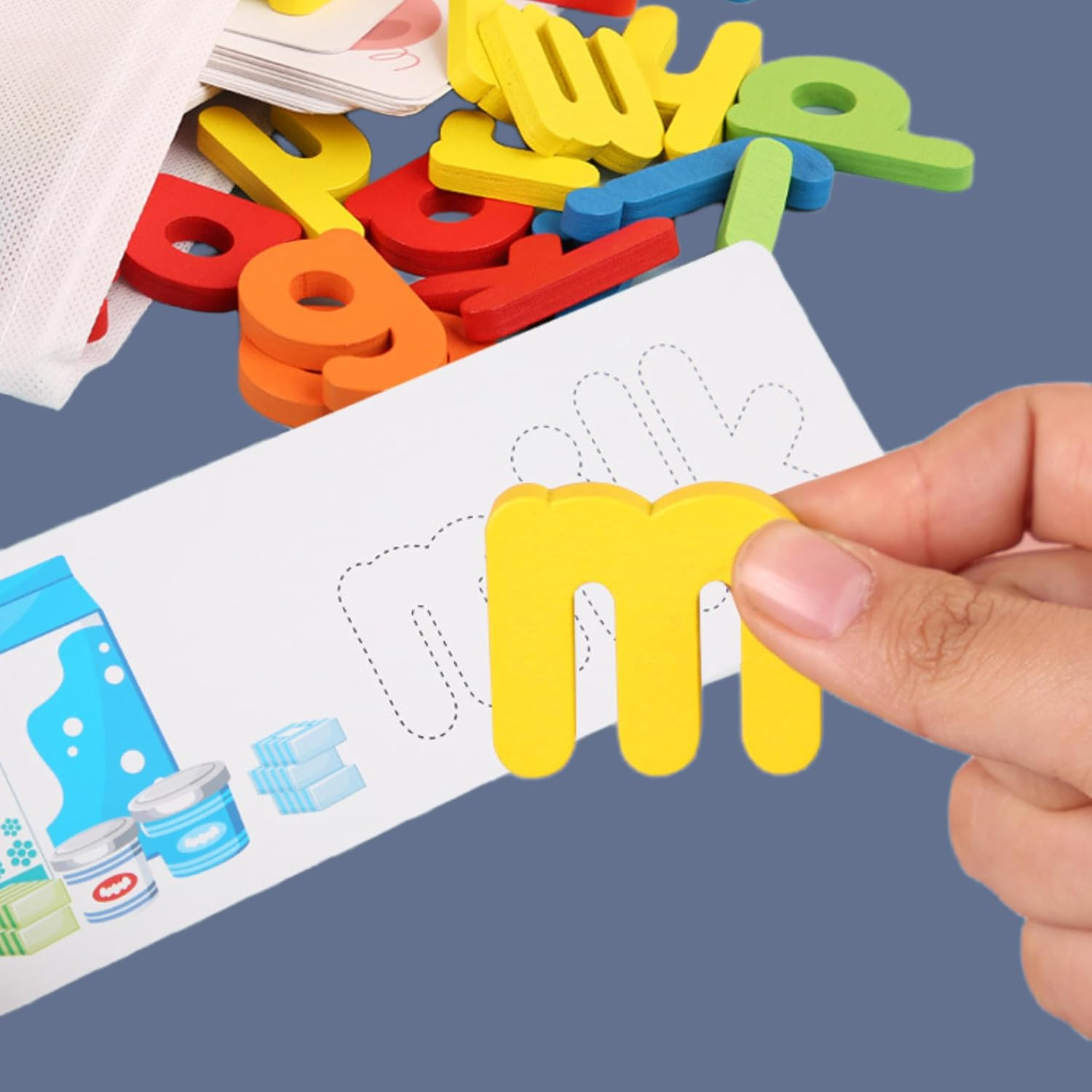 BEACENOV Toddler Reading and Spelling Learning Toys,52 Wooden ABC Alphabet & 28 Words Flash Cards,Montessori Preschool Learning Educational Toy,Letter Matching Game image number 4