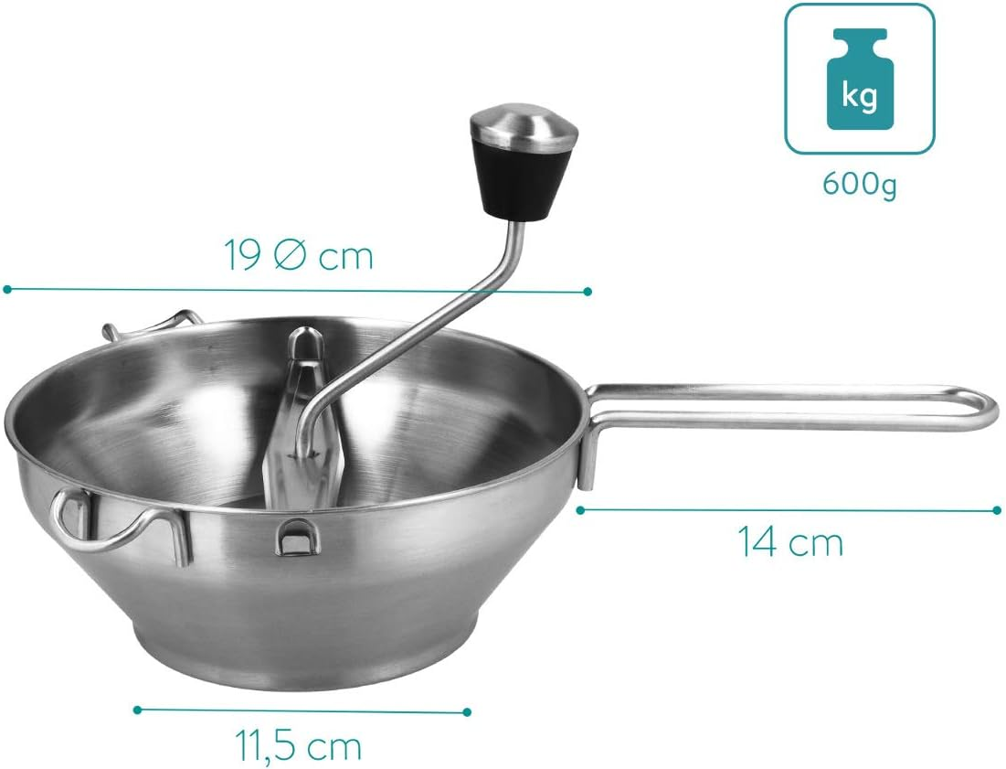 Navaris Food Mill - 8.1" Stainless Steel Rotary Food Mill with Hand Crank and 3 Grinding Discs - Grind & Puree Tomato Sauce, Mashed Potatoes - or for Canning Applesauce image number 2