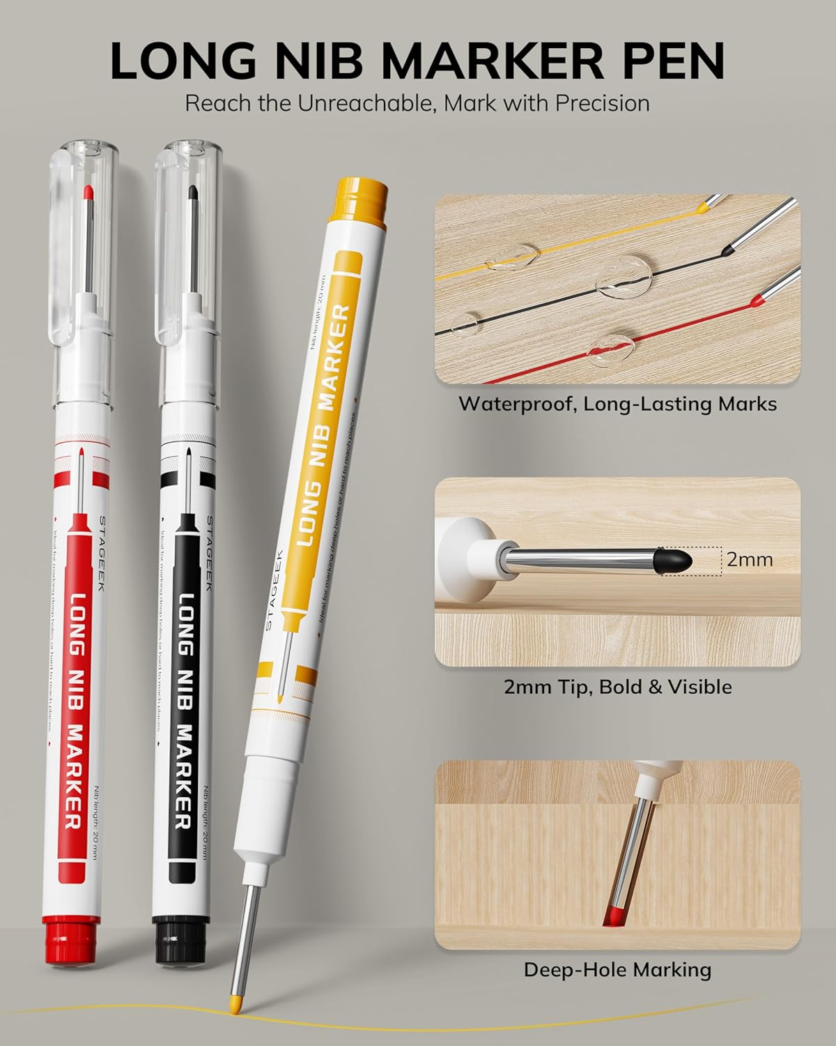 STAGEEK Carpenter Pencils Set with Case, 3PCS Mechanical Carpenter Pencils with 39 Refills, Heavy Duty Construction Pencil with Sharpener, Deep Hole Long Nib Marker Pens for Architect Marking image number 5