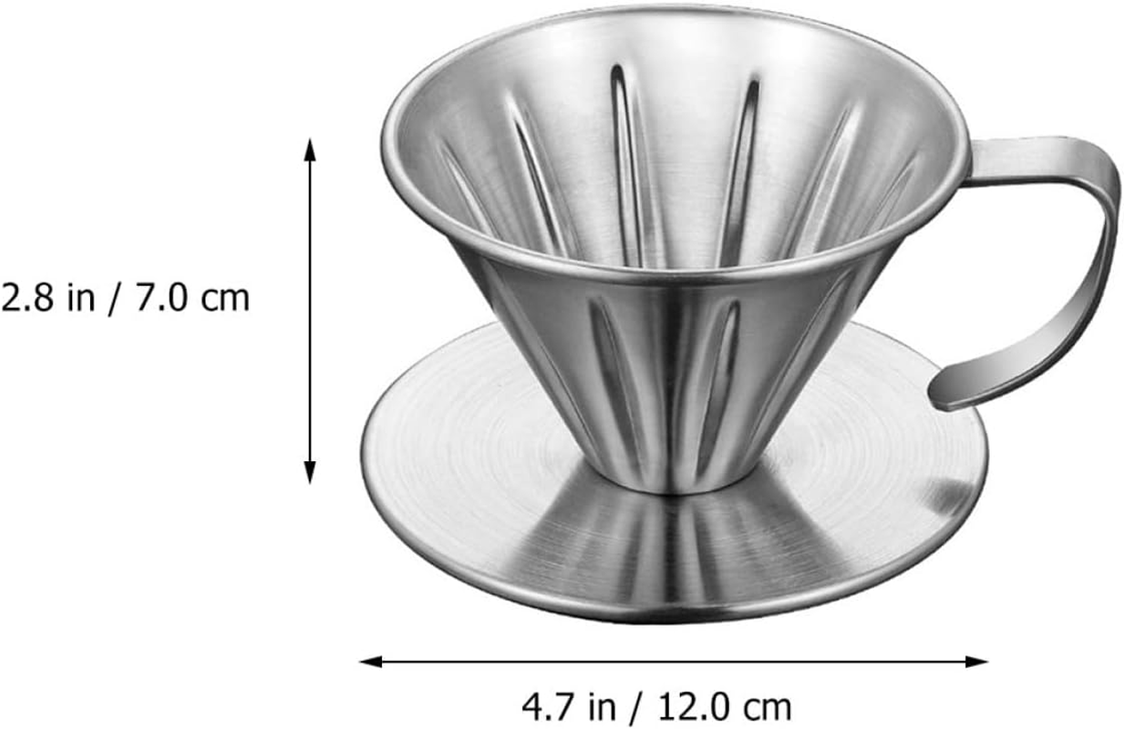 GLEAVI Stainless Steel Coffee Filter Cone Drip Filter with Handle and Base, Small Manual Coffee Strainer Funnel for Home Brewing and Tea Brewing image number 3