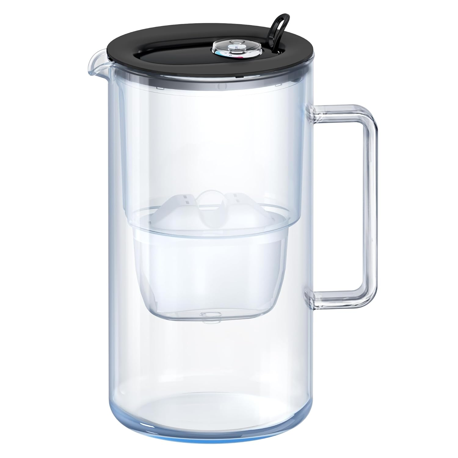 AQUAPHOR Glass White Water Filter Jug - Take to Table Premium Glass Design Jug with Easy-Fill Flip-Open Lid, 2.5L Capacity, 1 X MAXFOR+ Filter Included, Reduces Limescale, Chlorine & Microplastics.