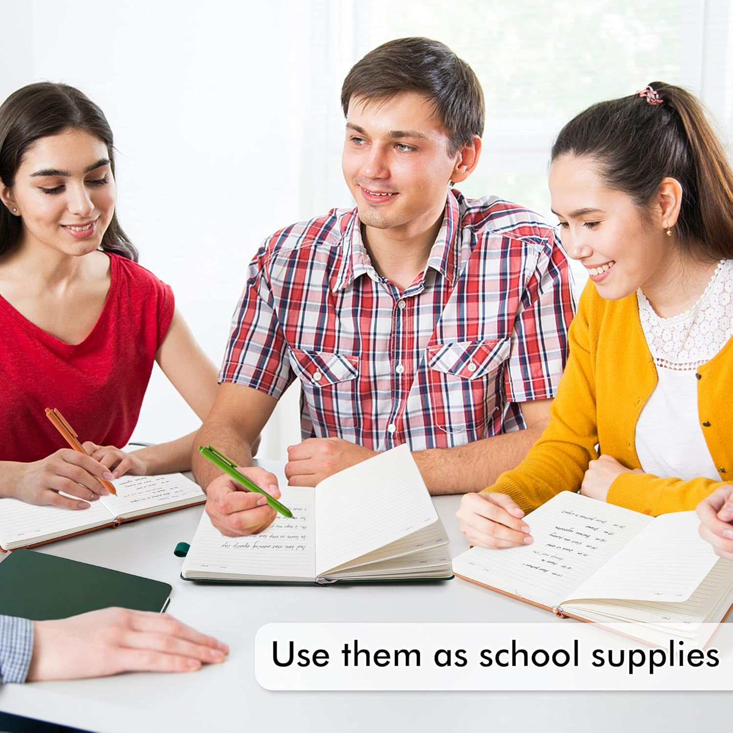 Feela Hardcover Notebook for Work, 3 Pack Classic Ruled Lined Journal Notebook Set School Business Supplies, with 3 Black Pens, 120 GSM, 5.1&rdquo;X8.3&rdquo;, 3 Pack, A5, Vintage Colours image number 2