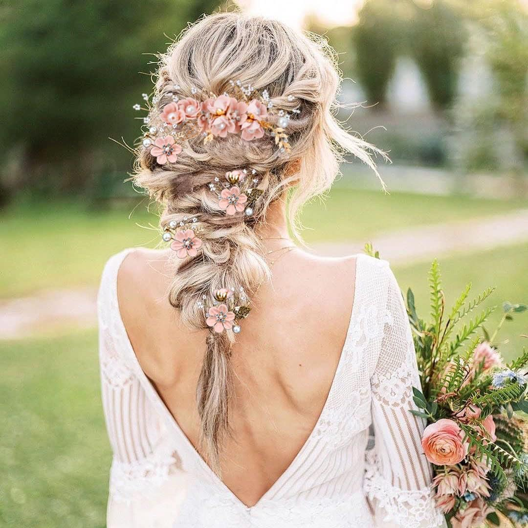 Floral Hair Accessories for Wedding, 5PCS Gold-Toned Crystal Pearl Hair Comb Slides Bridal Hair Pins with 3 Shapes SZTTY