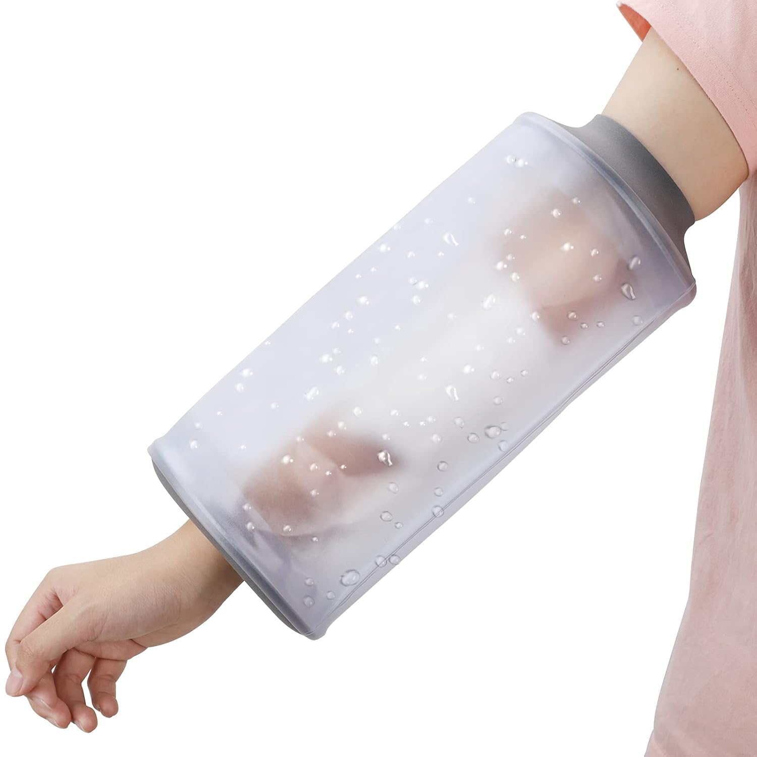 PICC Line Shower Cover, PICC Line Covers for Upper Arm Waterproof, Reusable IV&PICC Line Sleeve, Shower Sleeve Protector Cast Cover for Arm Adult Kids Chemotherapy Broken Wound Elbow Bandage Dressing (Transparent White, Elbow-S) image number 3