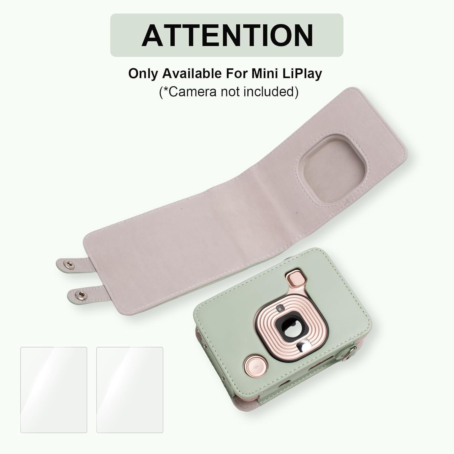 VOVMOEYA Protective Case for Instax Mini Liplay, PU Camera Case for Fuji Instax Mini Liplay Hybrid Instant Camera with 2 LCD Tempered Films with Adjustable Neck Strap, Quick Detachable, Matcha Green - Brown image number 6