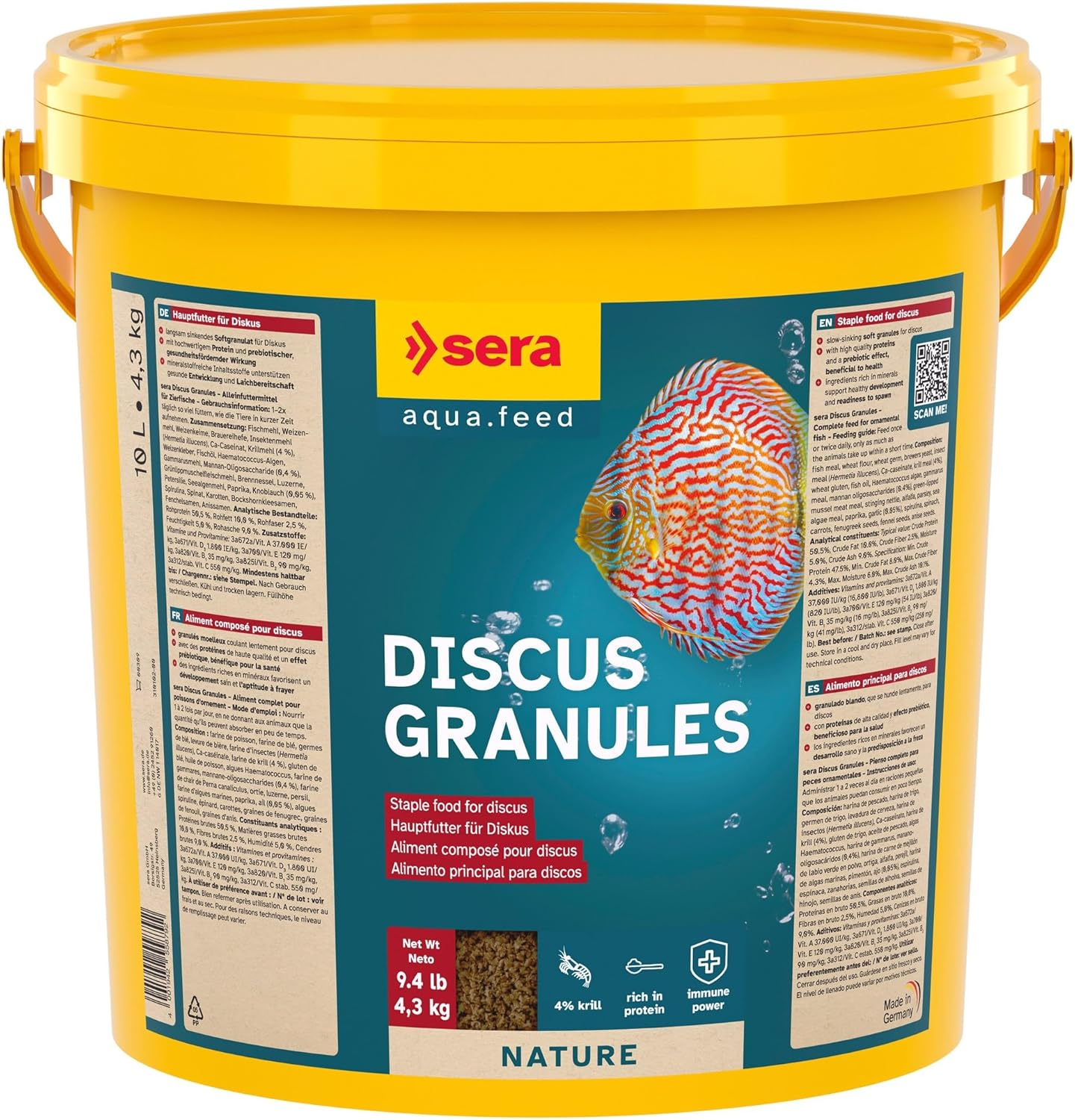 Sera Discus Granules, Staple Food for Discus, Slow-Sinking Soft Granules Rich in Minerals Support Healthy Development and Readiness to Spawn, for Freshwater Aquariums, 100Ml (42G)