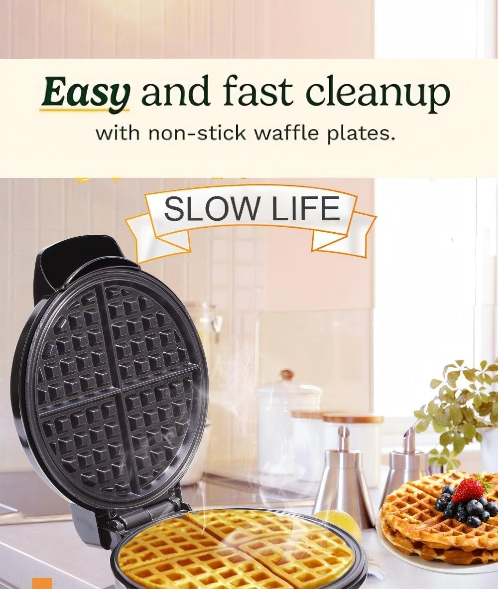 Electric Classic round Belgian Waffle Maker, Non-Stick Surface, 4-Section Grid image number 6