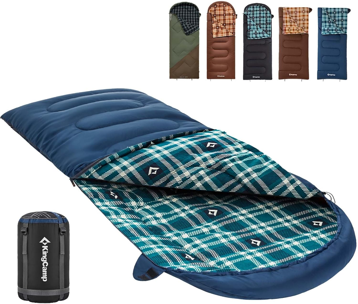 Kingcamp Cotton Flannel Sleeping Bag, Big and Tall Sleeping Bags for Adults Cold Weather, Zip Together for 2P Sleeping Bag for 3 Season, Lightweight, Water Resistant for Family Camping Backpacking