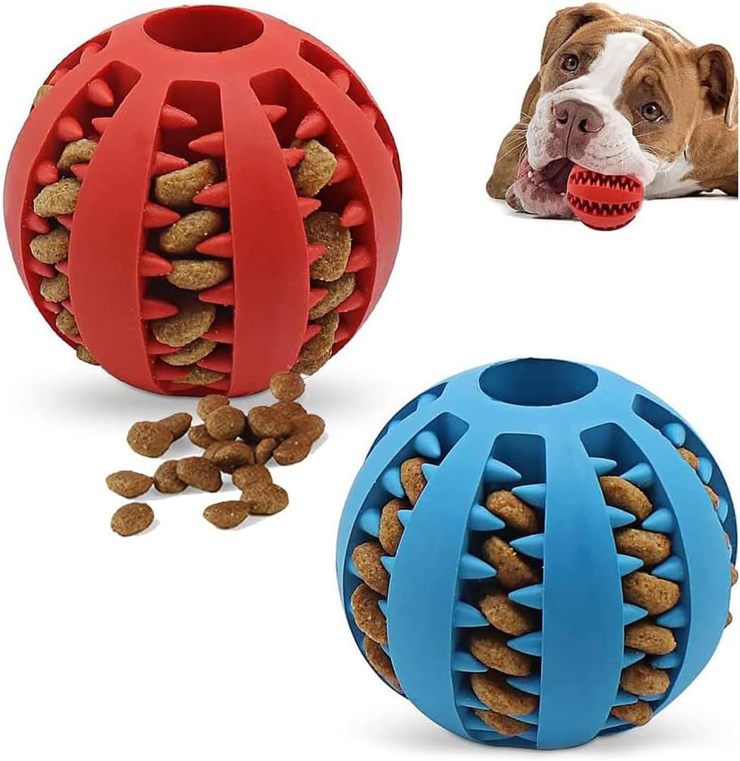 Mumoo Bear 2 Pack Large 7Cm Dog Treat Dispenser Ball Interactive Dog Toys Chew Toy Rubber Ball for Boredom Pet Tooth Cleaning Chewing Treat Ball Food Dispensing Toys (Light Blue + Green, 2.75 Inch)
